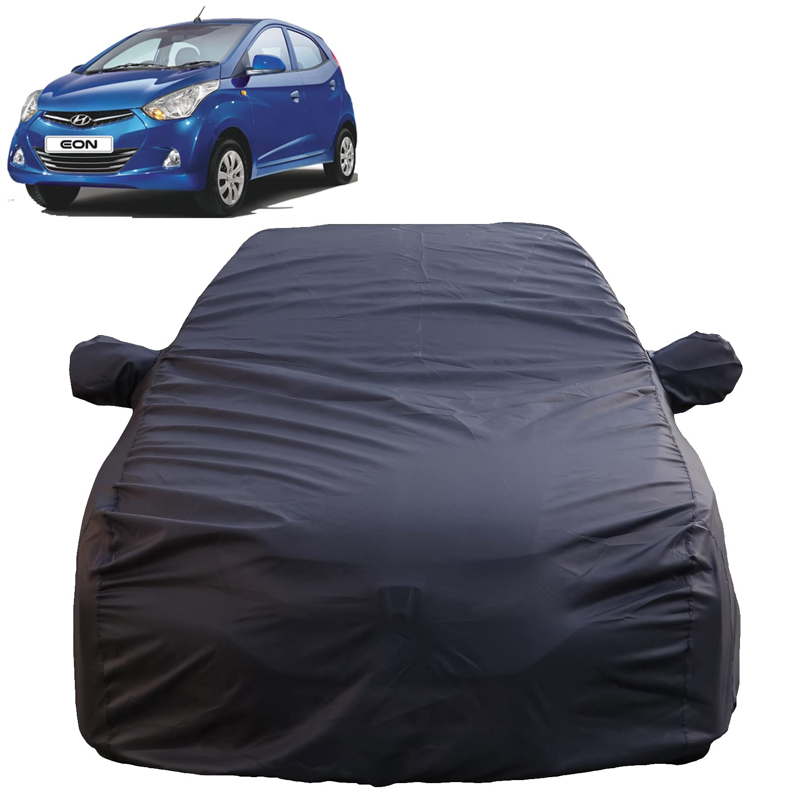 Autofact Waterproof Car Body Cover Compatible with Hyundai Eon (2011 to 2022) with Mirror Pockets, 4 x 4 American Matty, Long Lasting Strong Durable Material, Grey Color