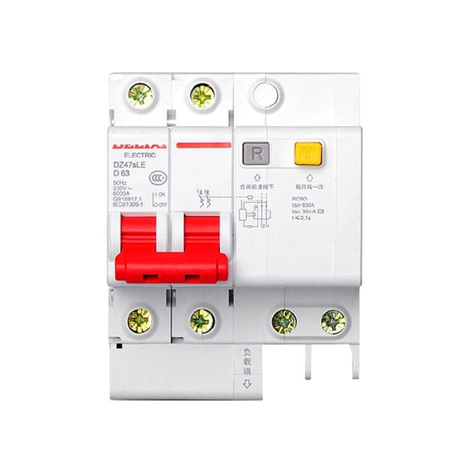 Disjoncteur de fuite miniature DZ47sLE 2P D 63A pour protection tableau électrique