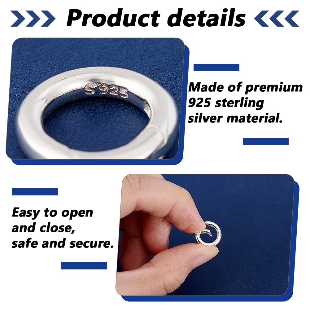AHANDMAKER 925 Sterling Silber Halskette Enhancer Verschluss 12mm Runder Halskettenverkürzer Schmuckverschlüsse Federtorring Zur Schmuckherstellung Armbänder Silbern Silberfarbig