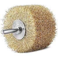 S&R Stahldraht Rundbürste, Schleifbürste Messing 80 mm x 35 mm, Holzstruktur-Bürste vermessingt, 0,25 mm gewellt, Rundschaft 8 mm, Drahtbürste für Holz, Metall, Edelstahl, Kunststoffe