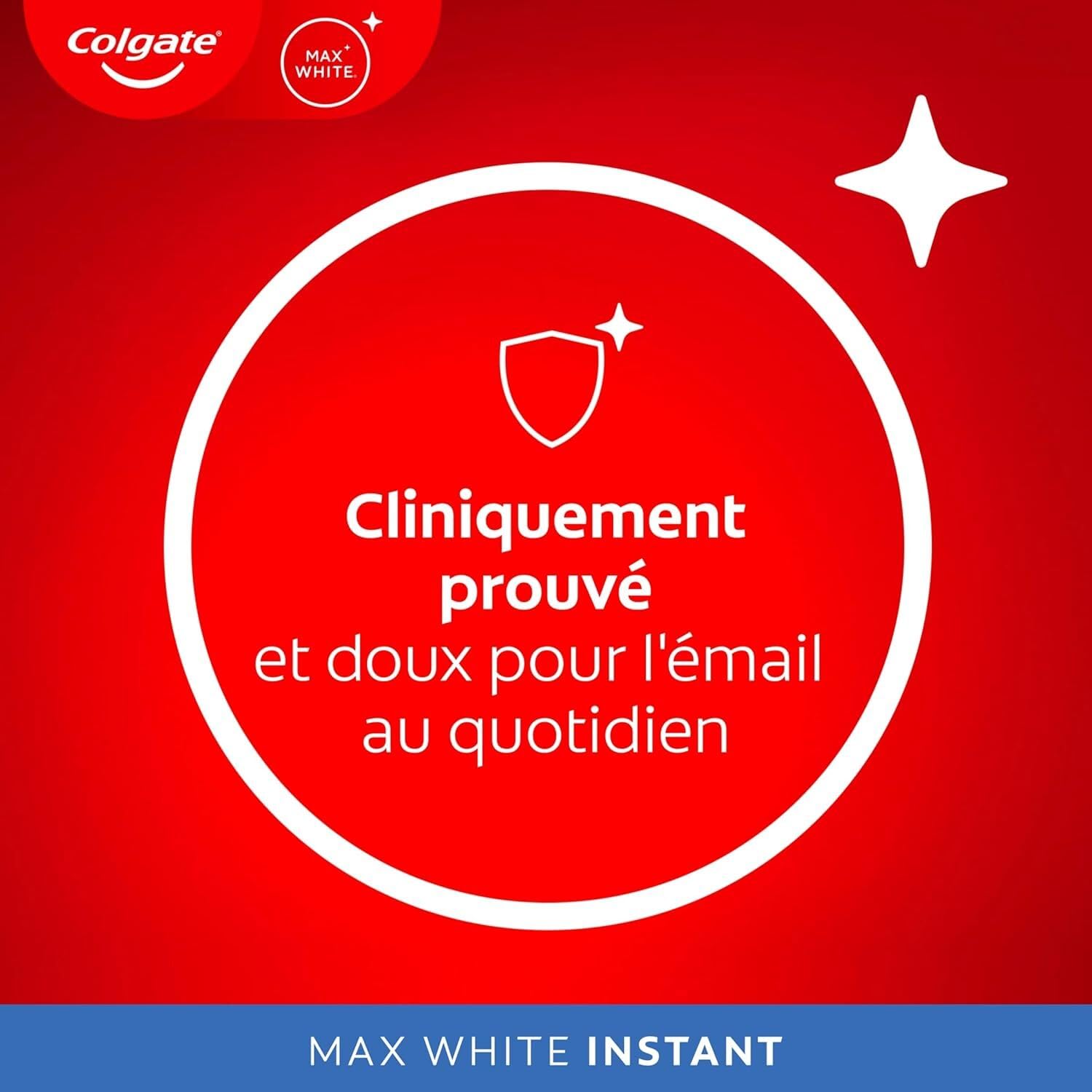 Colgate® MaxWhite Instant – Dentifrice 12x75ml | Dentifrice Blancheur - Effet instantané - Technologie Azurants Optiques - Doux pour l'émail