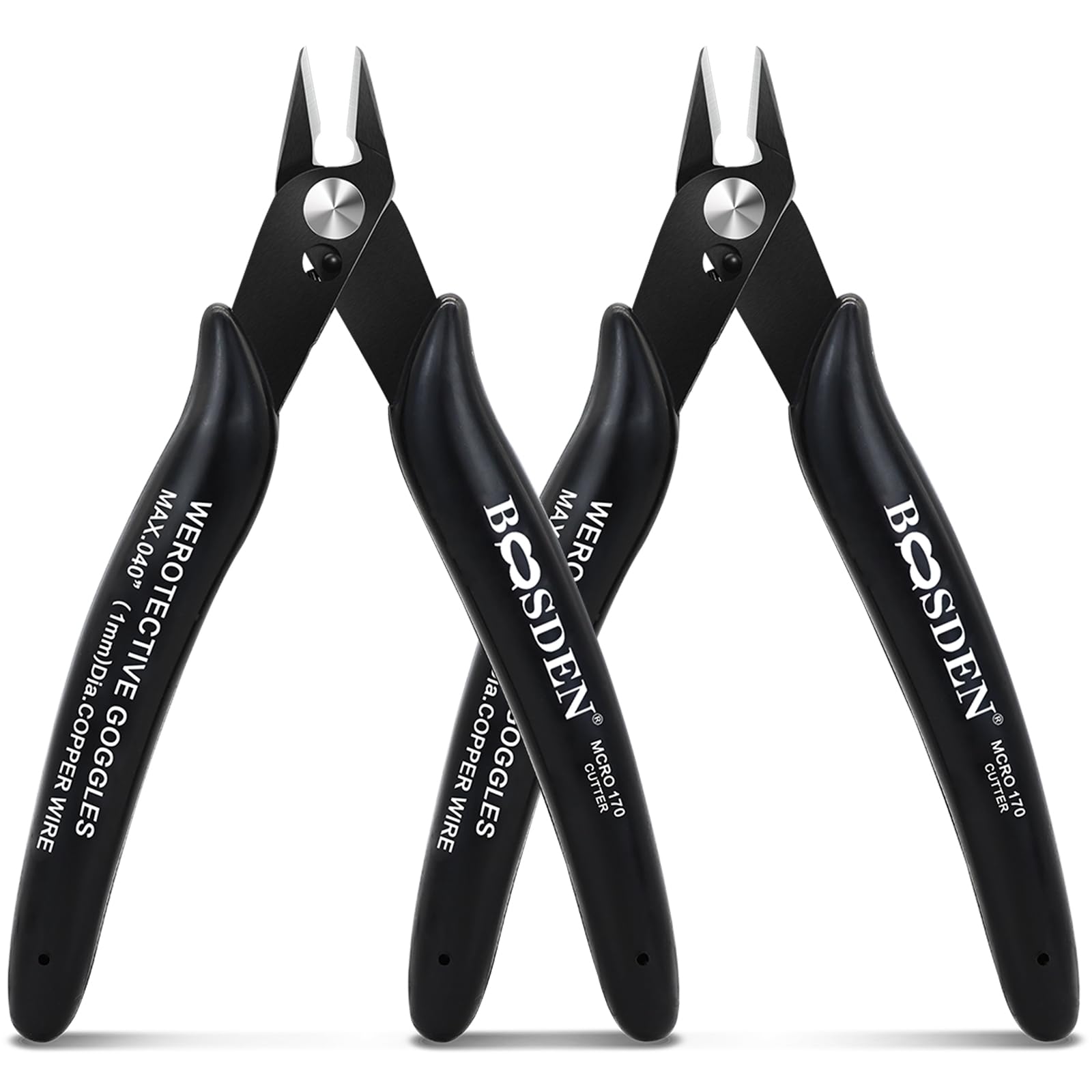BOOSDEN 2 Pack Micro Wire Cutters, 5 Inch Flush Cutters for Jewelry Making, Precision Side Cutters for Crafts, Models, Zip Ties, Nippers, Electronic Snips, Small 170 Wire Cutters