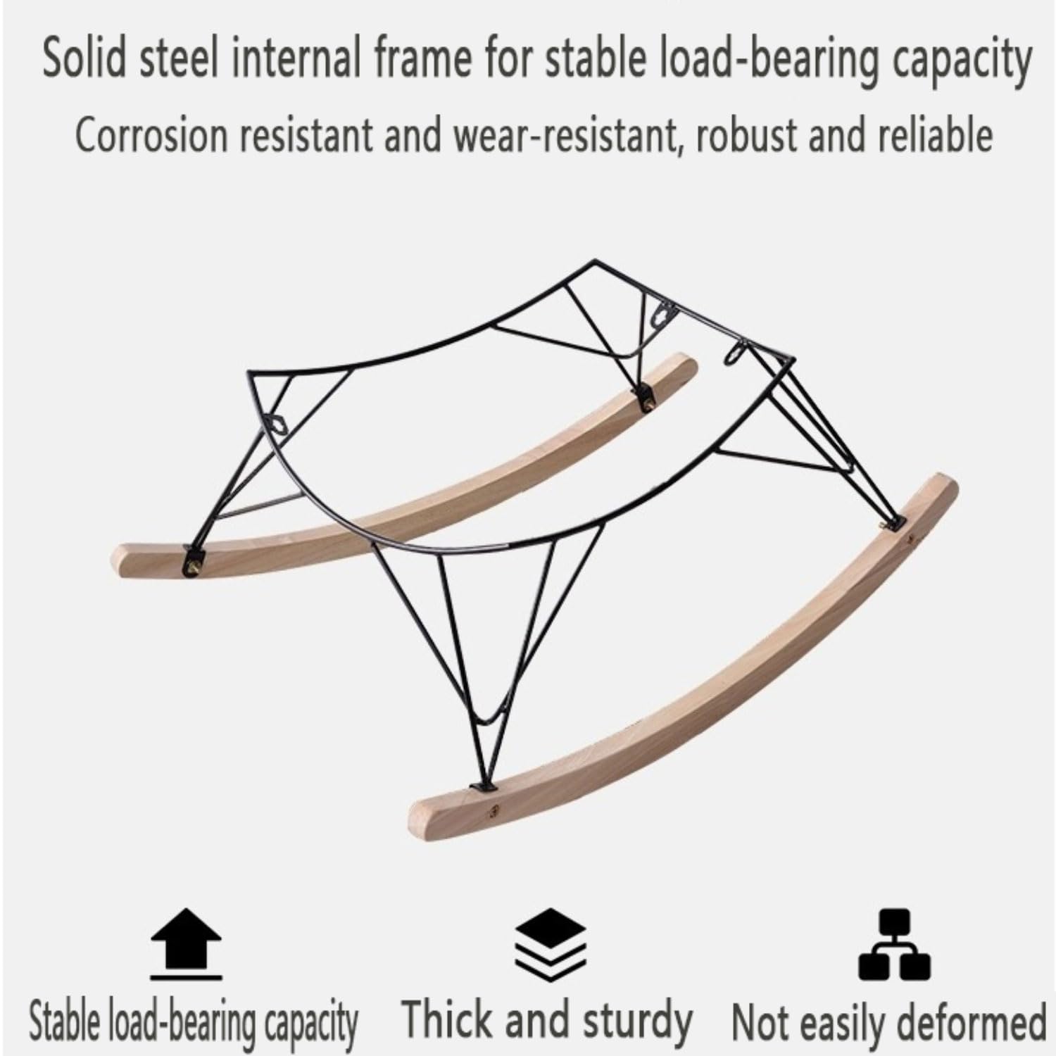 Sedia a dondolo per esterni, con gambe in metallo e base in legno, elegante poltrona reclinabile per soggiorno, camera da letto, balcone e portico, comoda seduta all'aperto