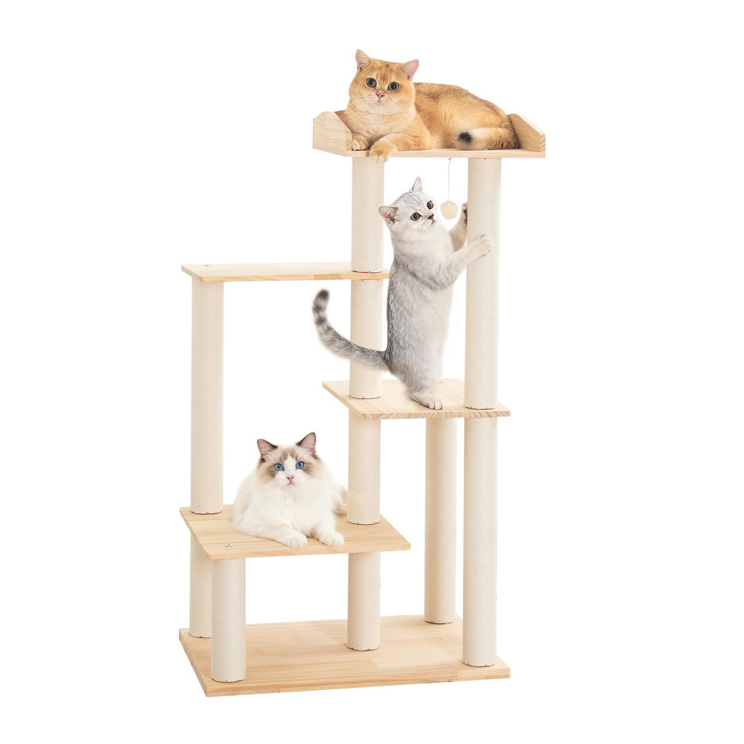 Amazon | LULUCAT キャットタワー 木製 大型 据え置き 天然木 スリム