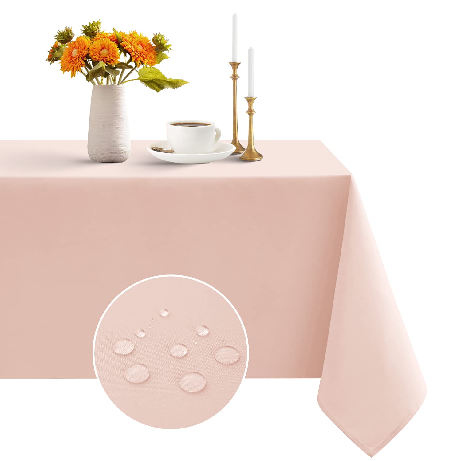 Romanstile Rectangle Pink Tablecloth - 60 x 84 inch Waterproof and Wrinkle Resistant Washable Polyester Table Cloth for Kitchen Dining/Party/Wedding