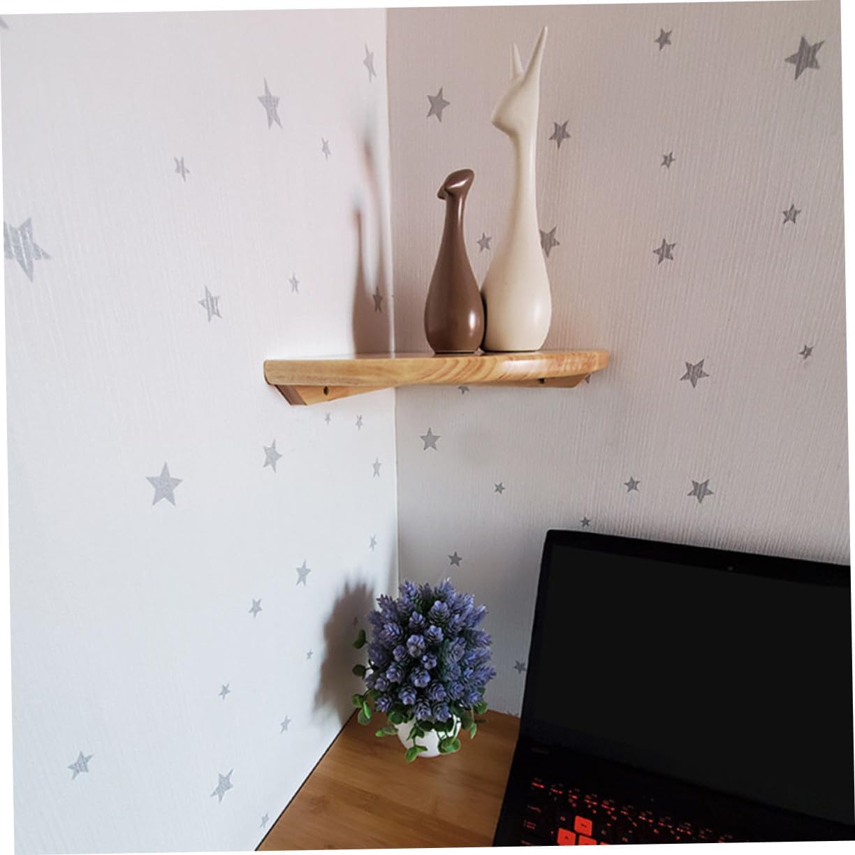 Rubber Wood Floating Corner Shelf Wall Mounted Storage Organizer for Living Bedroom Study Multi-Functional Plant Holder with Easy Installation Hardware Space-Saving Decorative Rack