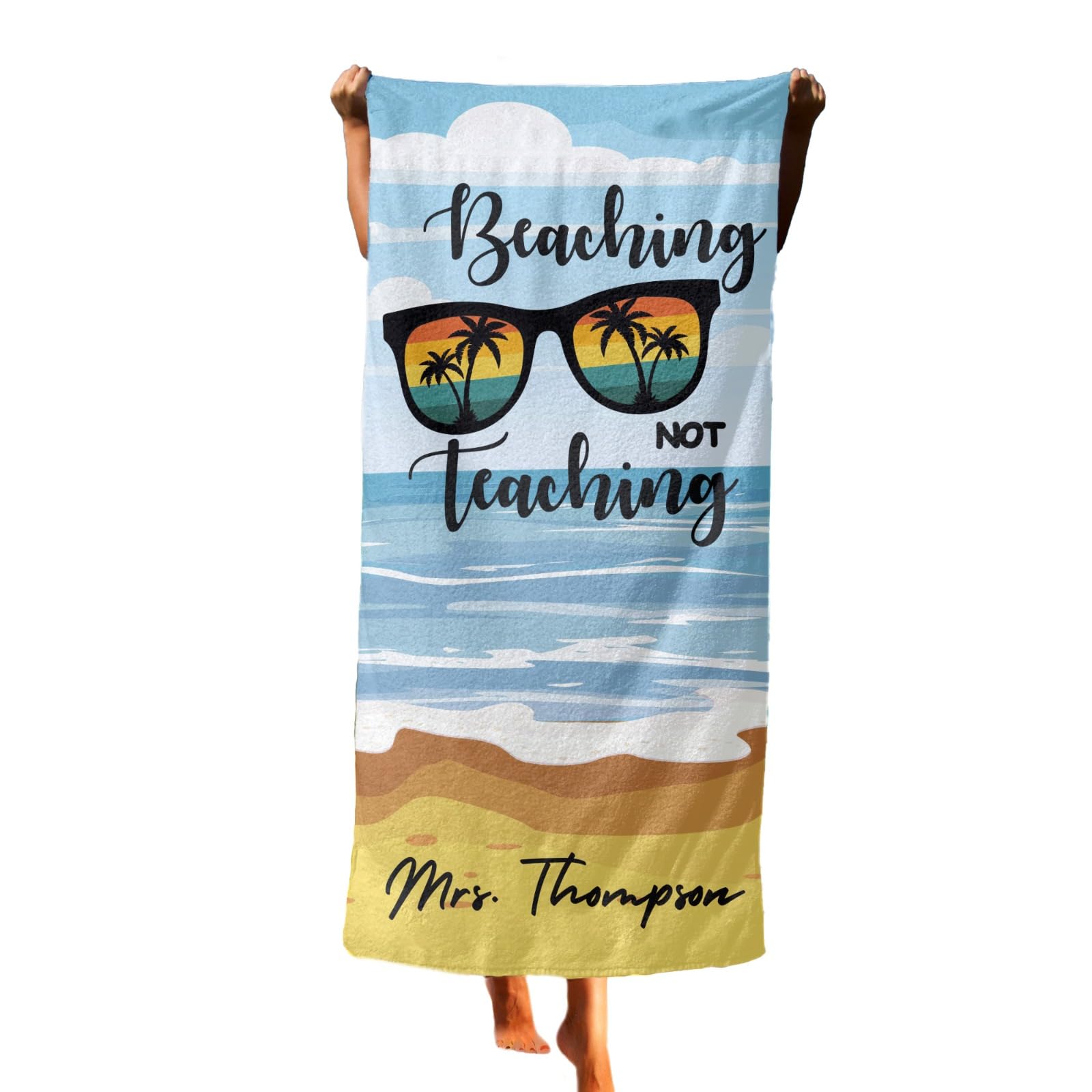 CustAmaze Personalized Beach Towels, Beaching Not Teaching Towel, Custom Teacher Gifts, Monogram Towels 30 x 60, End of The Year Teacher Gifts, Quick