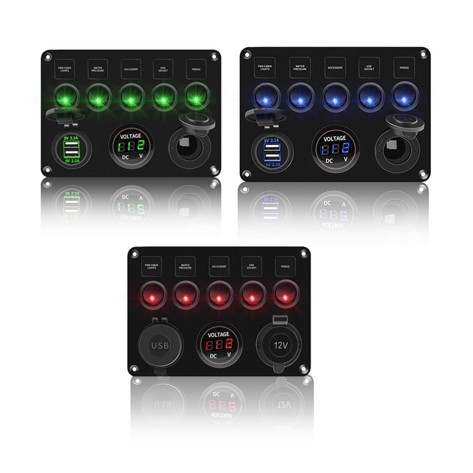 4 w 1 Panel przełączników kołyskowych do samochodów, łodzi, podwójnej ładowarki USB 12V~24V, woltomierz cyfrowy 3, A, akcesoria ciężarówek