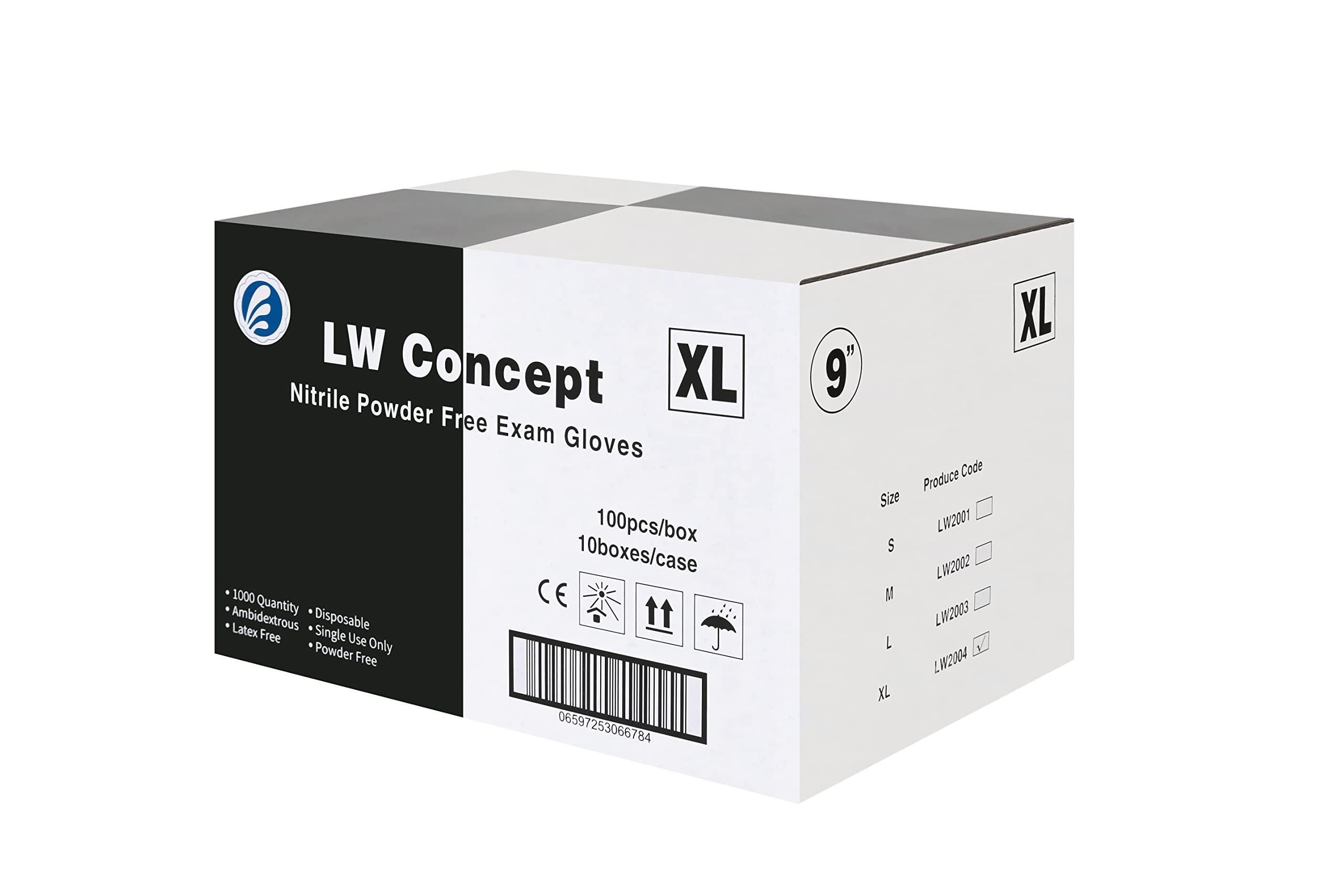LW Concept - Black Nitrile Examination Gloves - Latex Powder-Free Disposable Strong Healthcare Food Handling Medium