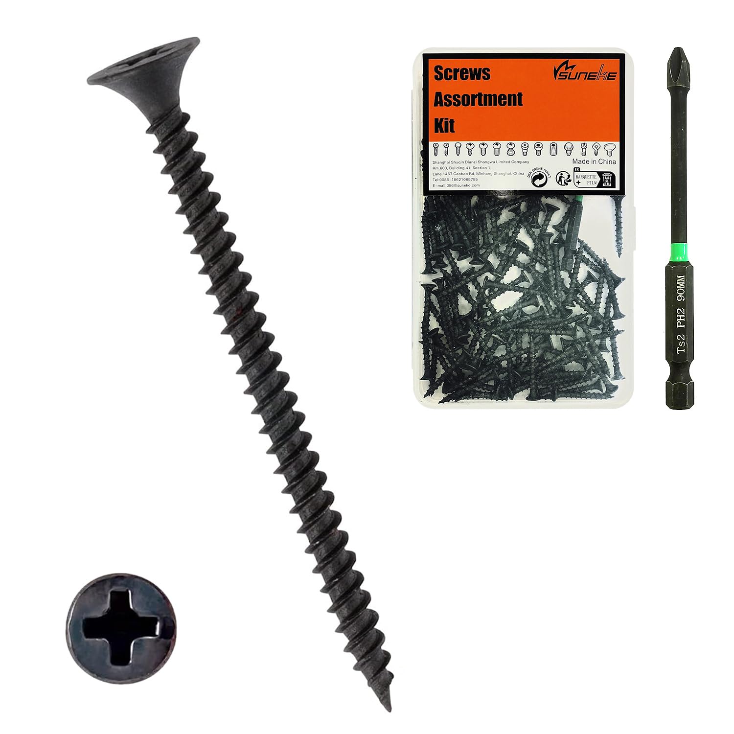 Suneke 200PCS M4.2 X 20mm High Hardness Drywall Screws, Black Phosphate, Coarse Thread, Phillips Drive, Bugle Head