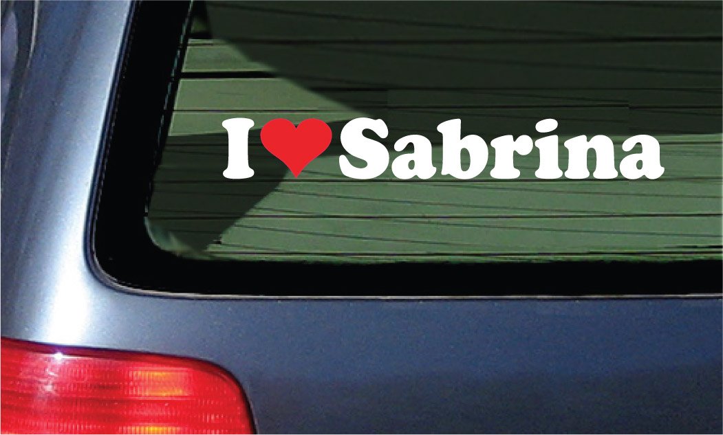 I Love Sabrina Vinyl Decal - White Lettering with A Red Heart Window Sticker