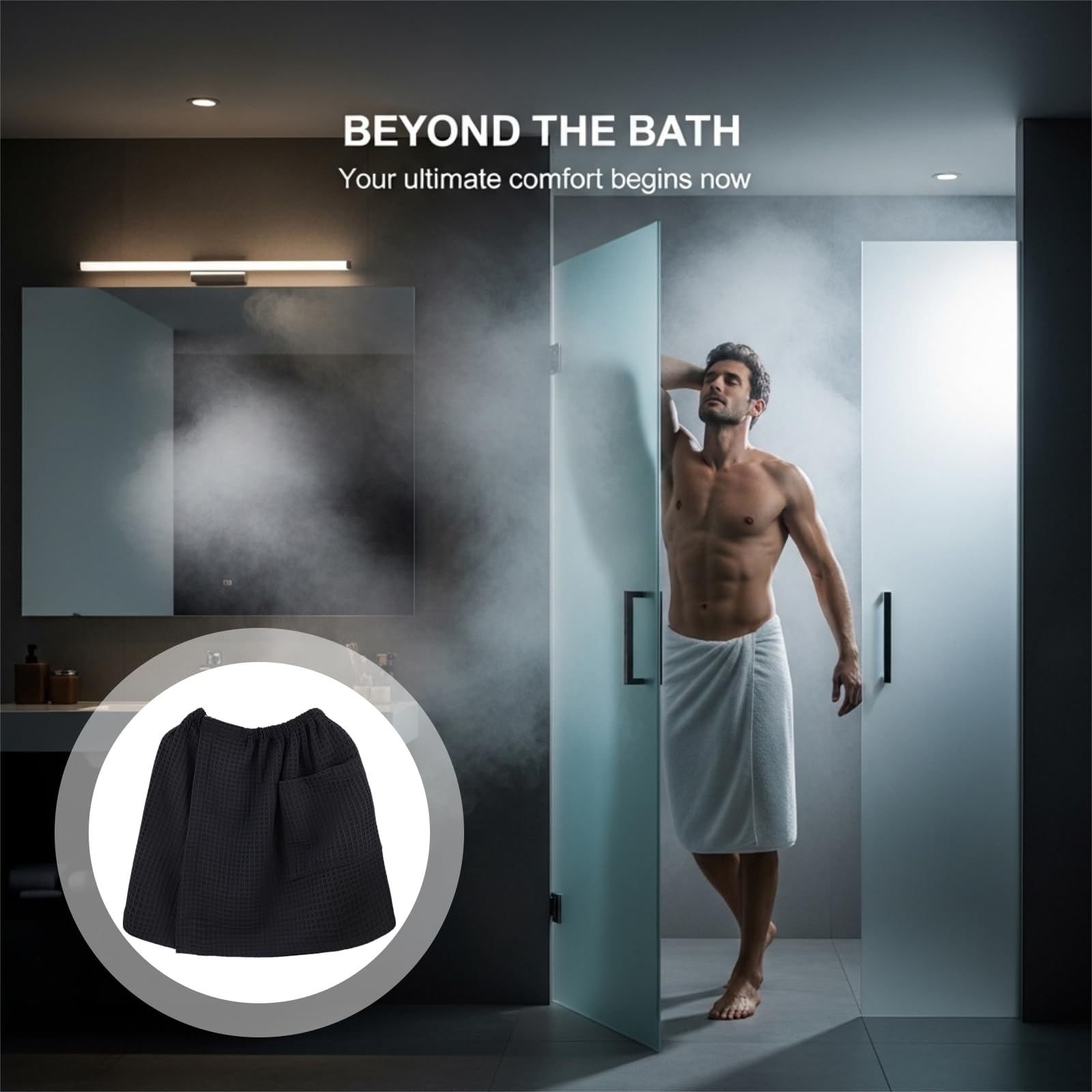 2 Herren Badetuch-Wraps, Mikrofaser Waffelmuster, Verstellbarer Dusch-Wrap für den Körper, Schnell Saugendes Sauna-Spa-Handtuch, Hellgrau & Weiß