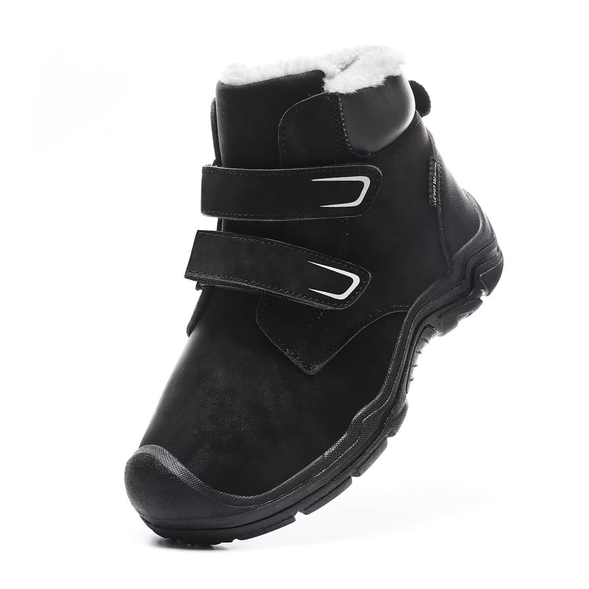 Zonkacen Kid's Water Resistant Leather Fashion Solid Warm Snow Boots for Winter Outdoor Walking Running School Camping Hiking Trekking Snow Sport Black Big Kid 3