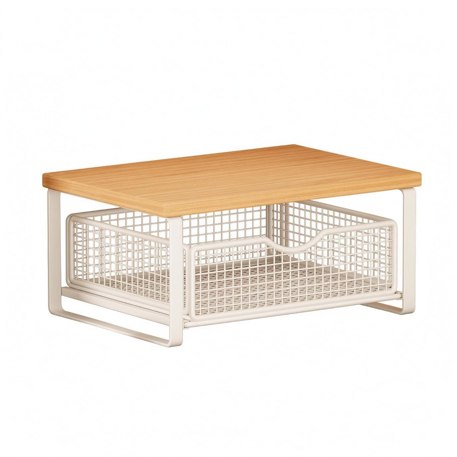 Organizer Scrivania Doppio Livello 2 Livelli Portaoggetti Cassetto Rete Struttura in Metallo Portaoggetti Multifunzione, Stile Nero, Noce, Con Cassetto, Rialzato Senza Installazione