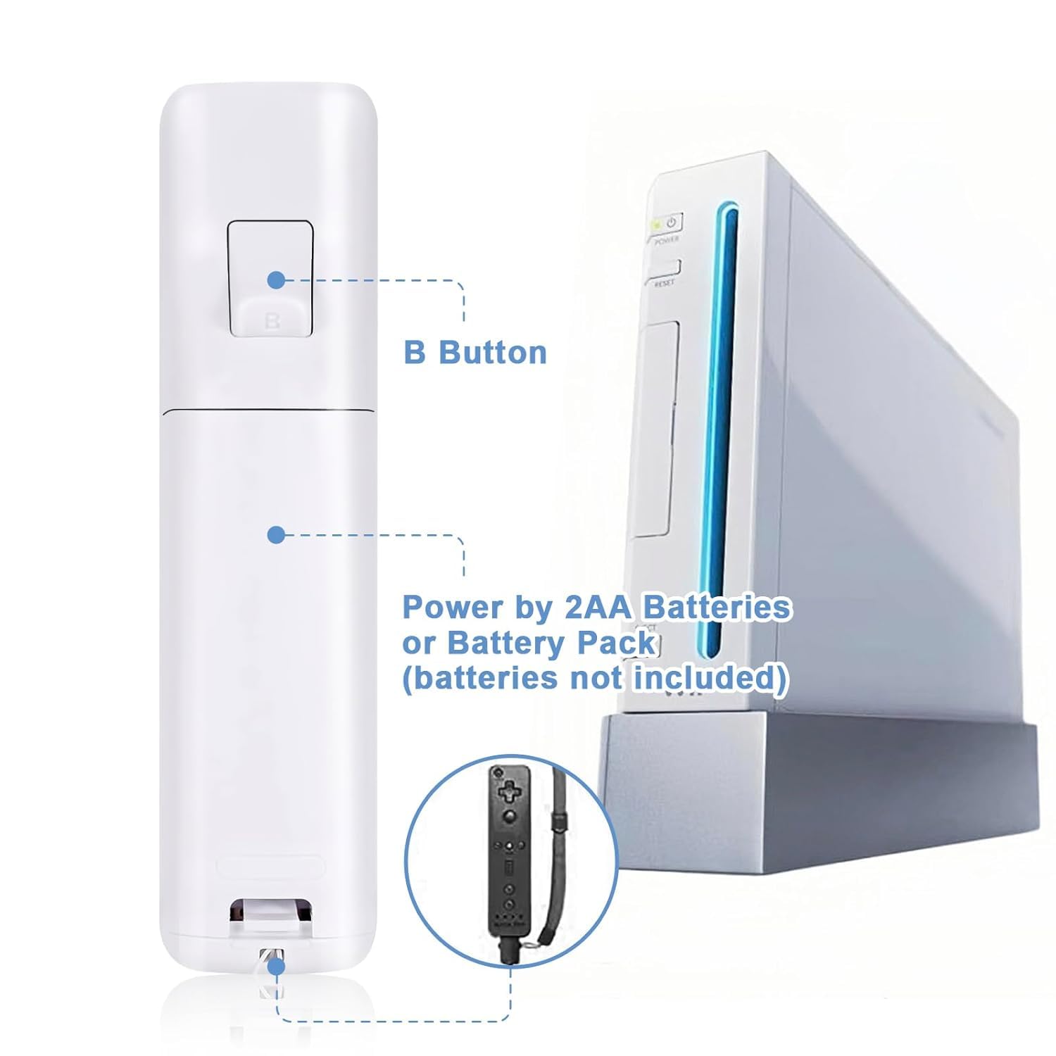 AUFGLO Télécommande et Nunchuck compatibles avec la Wii/Wii U - Comprend un étui en silicone et une dragonne (Noir+Blanc)
