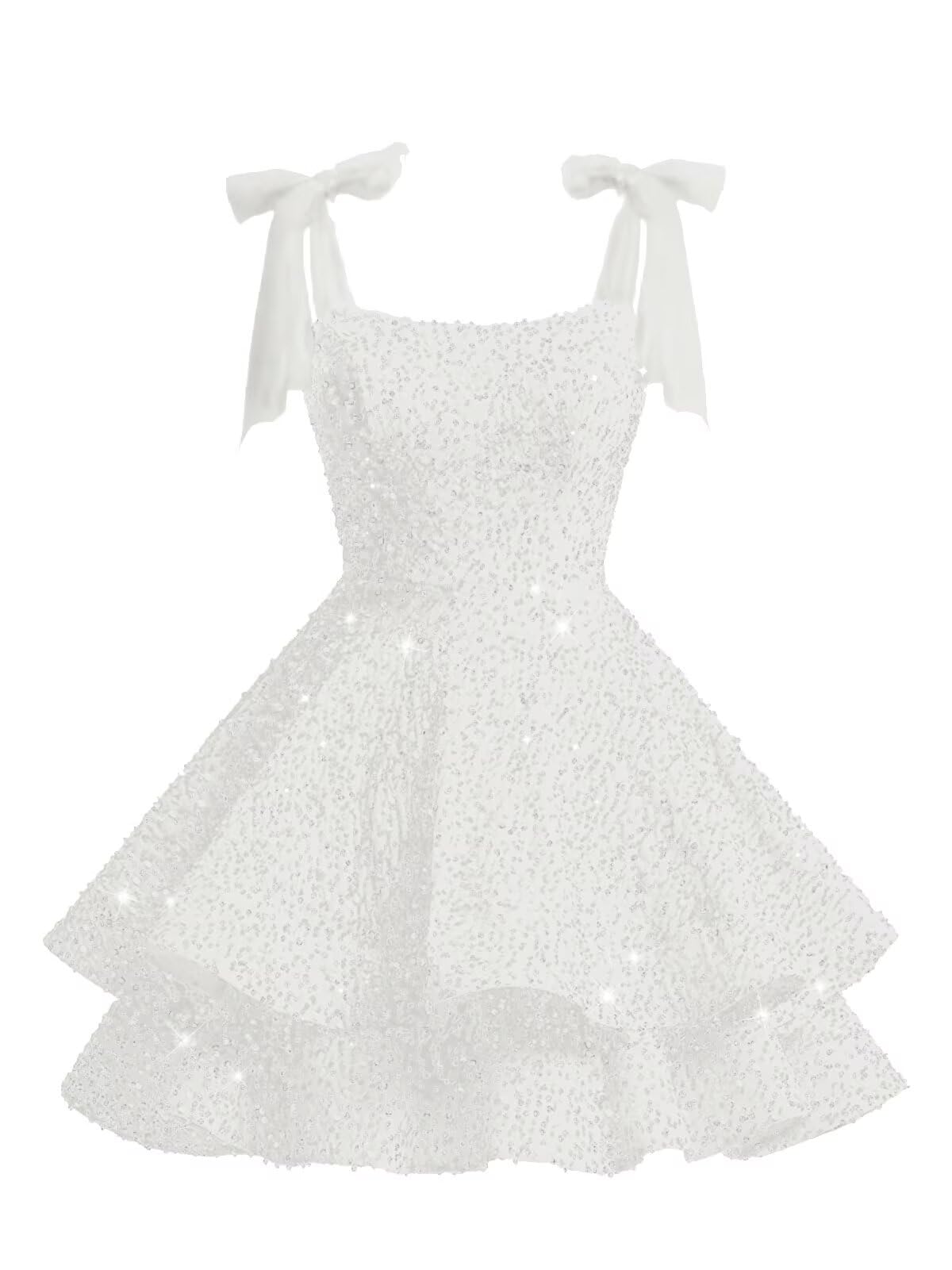 Maxianever Sparkly Sequin Homecoming Dresses Short Tiered Spaghetti Straps A Line Prom Cocktail Dresses for Teens