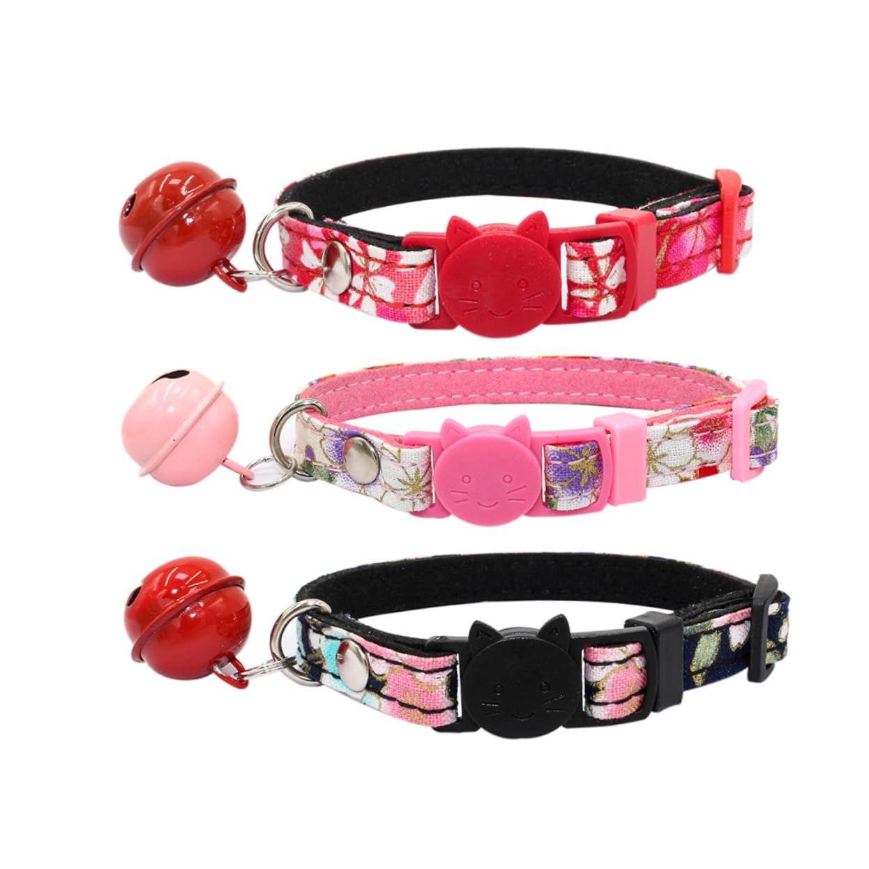 Kisangel Lot De 3 Colliers pour Chat Uniques De Style Adorables Colliers pour Animaux De Compagnie avec Et Clochette pour Chiens Et Chats Taille S Noir Et Rouge 3 Pièces X 3