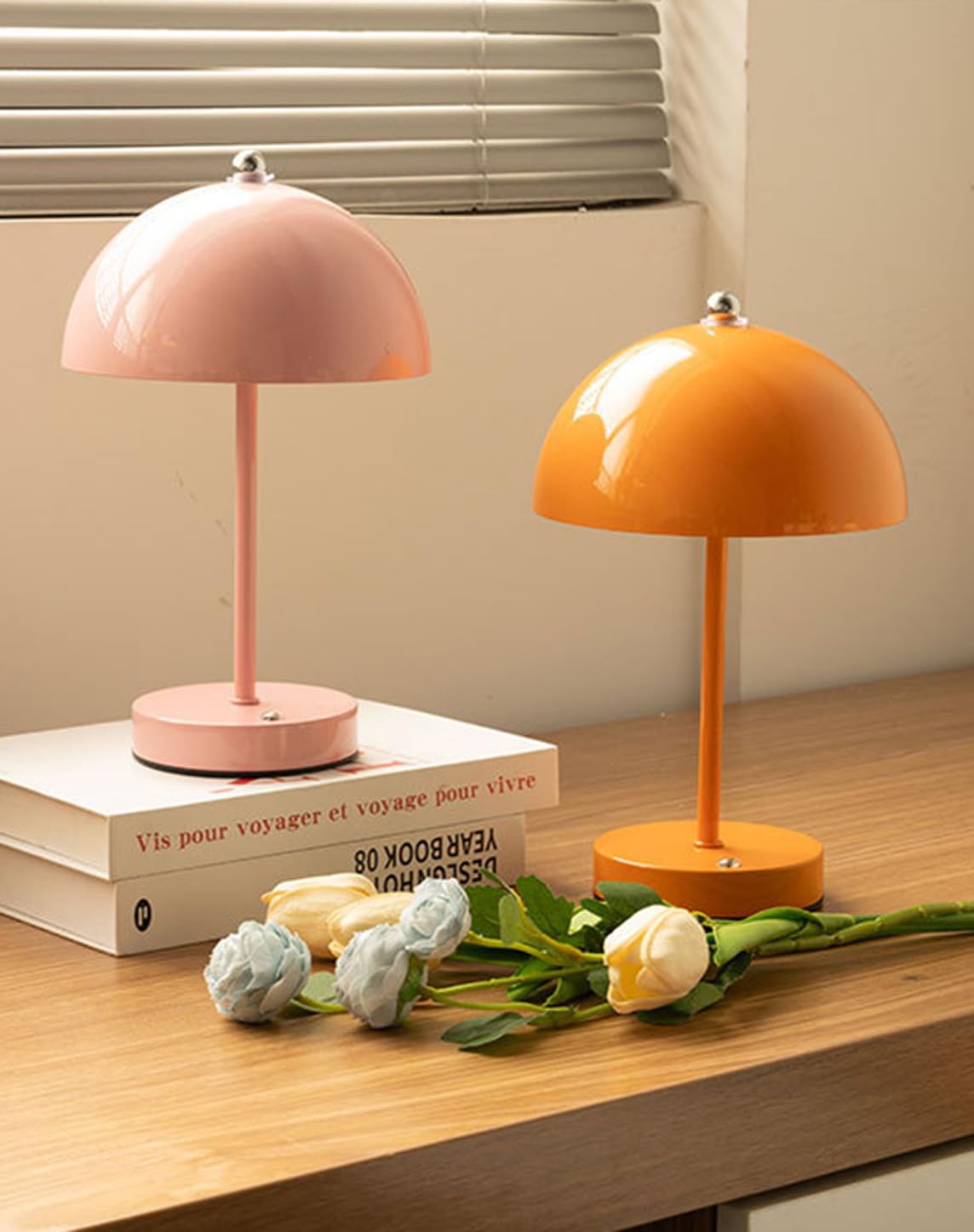 Kabellose Tischlampe Pilz Touchsteuerung Aufladbar, 3 Farbtemperaturen Dimmbare LED Nachttischlampe mit 1800mAh Akku, Bunte Macaron Deko Tischleuchte für Schlafzimmer Camping Bar Wohnzimmer,Rosa