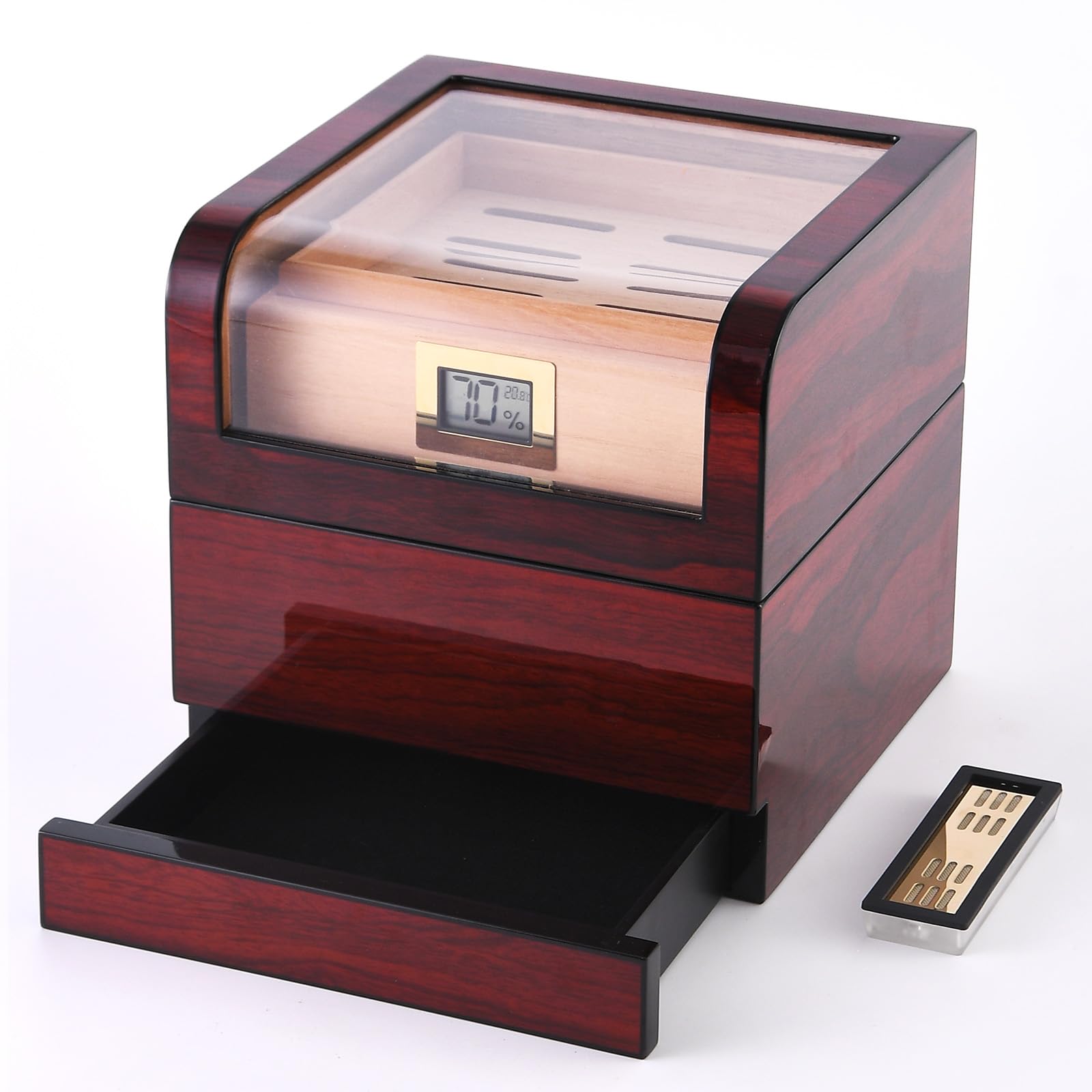 Cigar Cabinet Humidor by Spanish Cedar with Drawers,Crystal Gel Humidifiers&Storage Case,Easy Humidification System,Accurate Digital Hygrometer,Magnetic Seal
