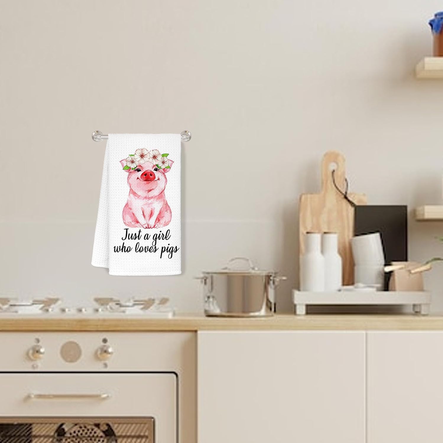 Floral Just a Girl Who Loves Pink Pig Kitchen Towels - Pig Gift for Women Pigs Lovers Girls, Pigs Kitchen Decor Stuff, 16×24 in - Image 3