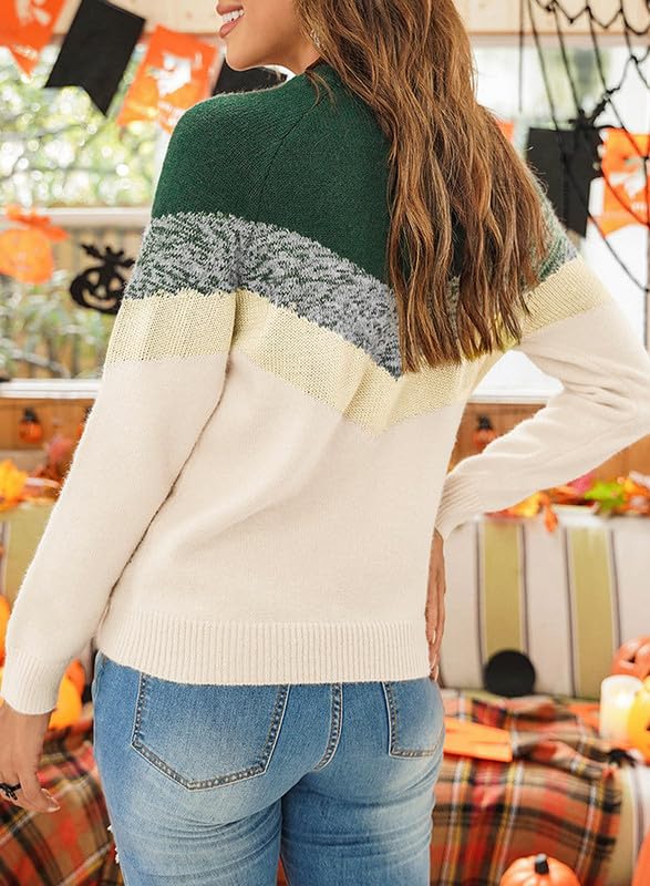 Image of Dokotoo Womens Color Block Sweaters Long Sleeve Pullover Knit Tops