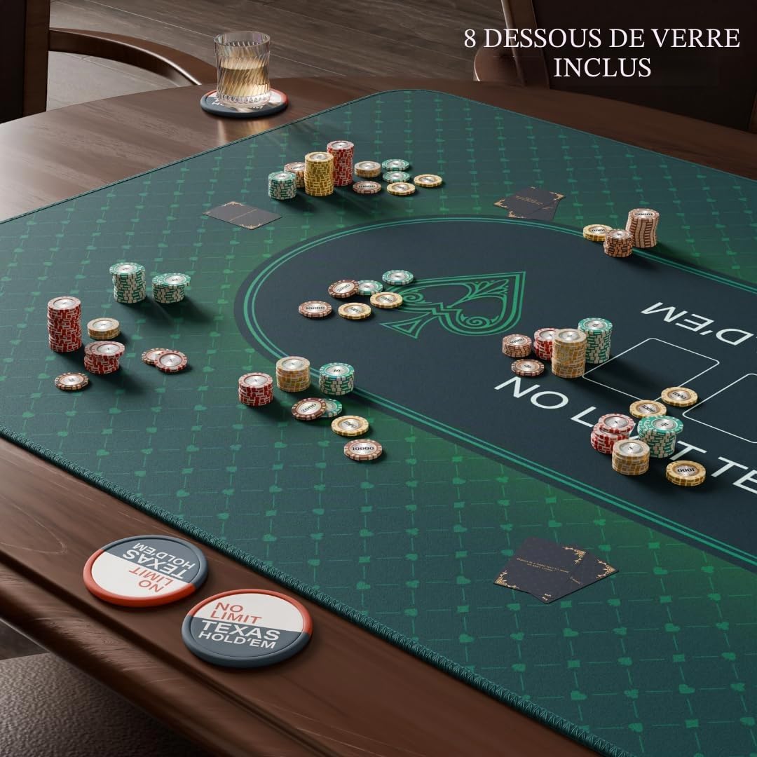 Elil - Tapis de Poker | Plateau de Table de Poker Pliable pour Une Installation Facile | Plateau de Table de Poker Portable | Idéal pour Les Jeux à Domicile | pour 8 à 10 Joueurs (Vert Classique)