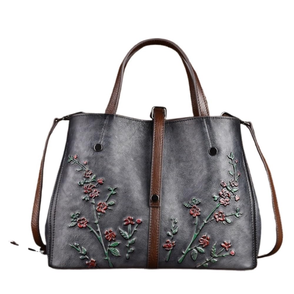 mmaili Minimalist Women's Genuine Vegetable-Tanned Leather Tote Bag - Capacity Multi-Compartment Handbag(Black)