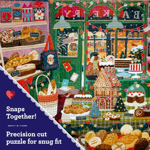 Image of eeBoo Holiday Bakery 1000 Piece Square Jigsaw Puzzle, 23 inch x 23 inch | Double coated, sturdy & dust free pieces with a satisfying snap. Includes full color reference insert. Vibrant, original art