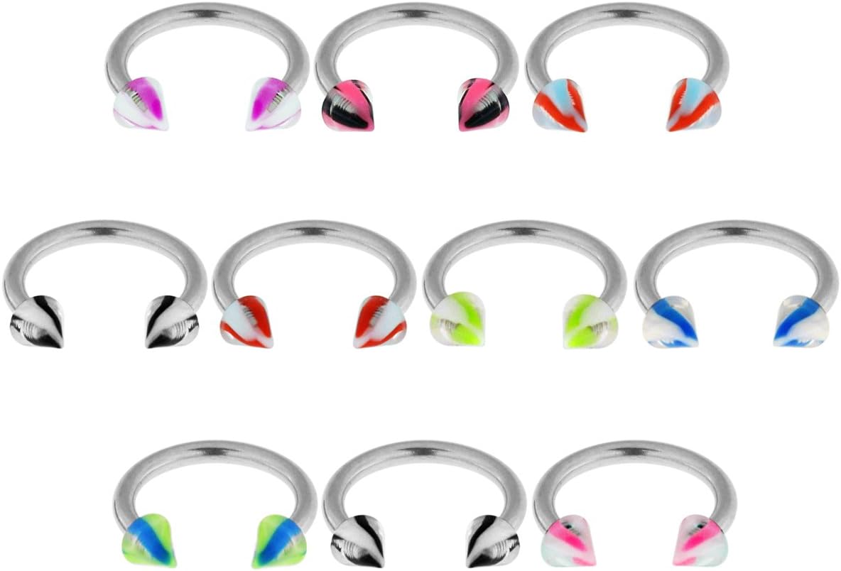 10 Pieces Assorted Color 316L Surgical Steel Circular Barbell with 3MM UV Marble Cone Piercing jewelry