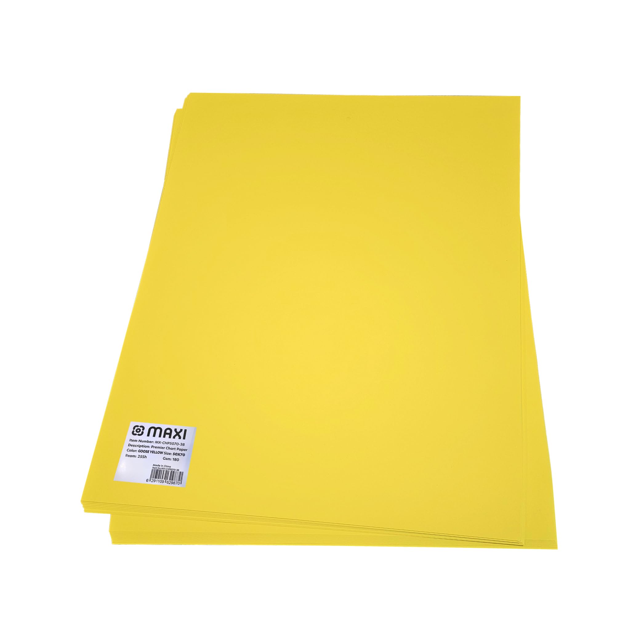 Maxi 180Gsm Premier Color Chart Paper 25-Sheets for Drawing and Painting, 50 cm x 70 cm Size, Goose Yellow