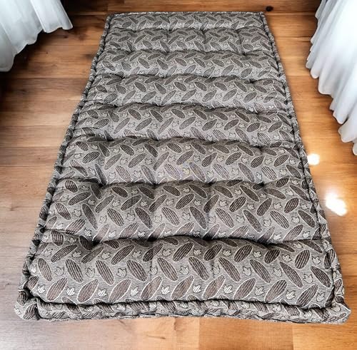Adim's Cotton Quilt Mattress Gadda – Firm Indian Floor & Bed Mattress | Traditional Futon Style with Soft Cotton Filling & Premium Shine Grey Design (Box, Twin (4 x 6 Ft))