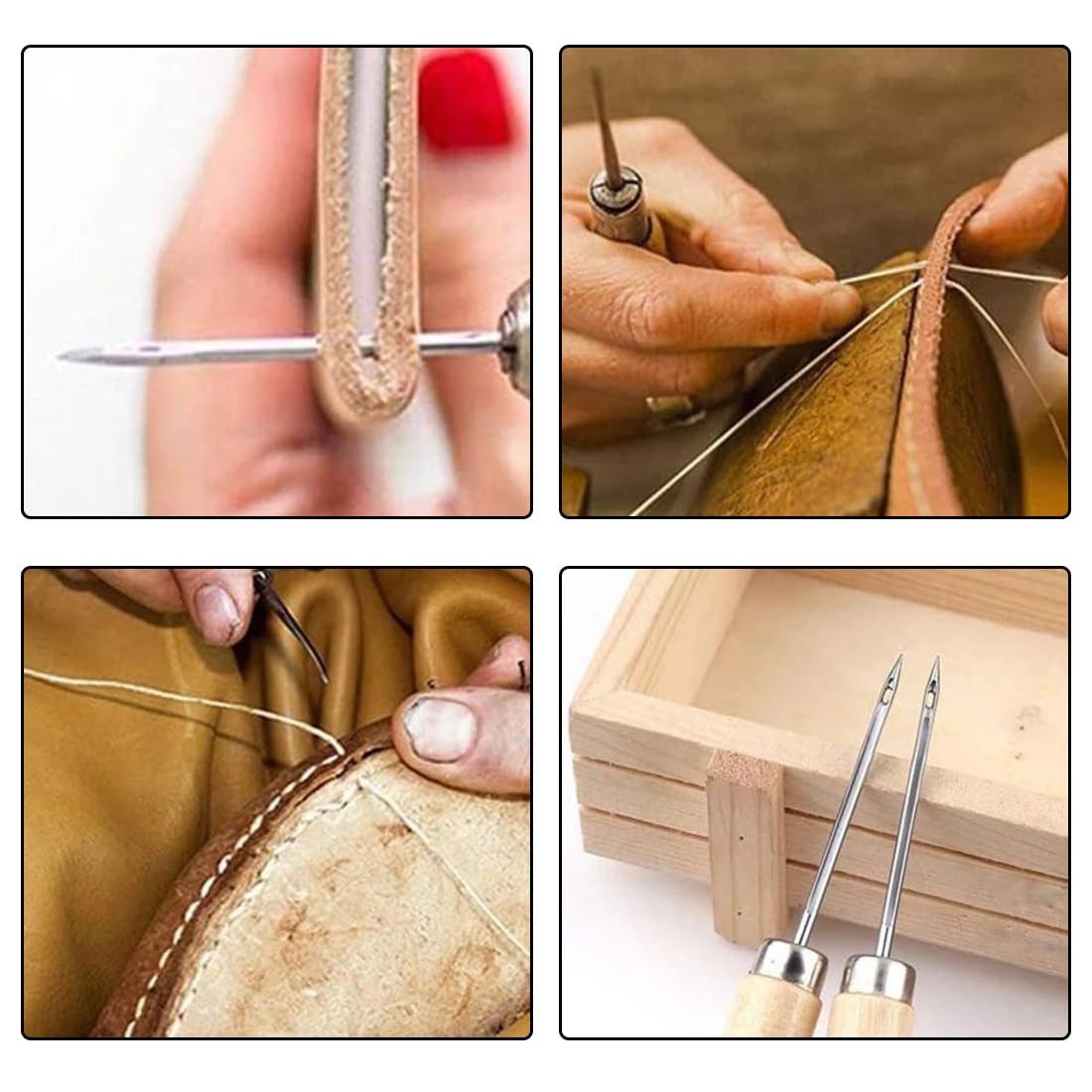 Set 3 Punteruoli Con Manico In Legno Per Cuoio E Cucito A Mano - Ideali Per Riparazioni Fai Da Te - Foto 10