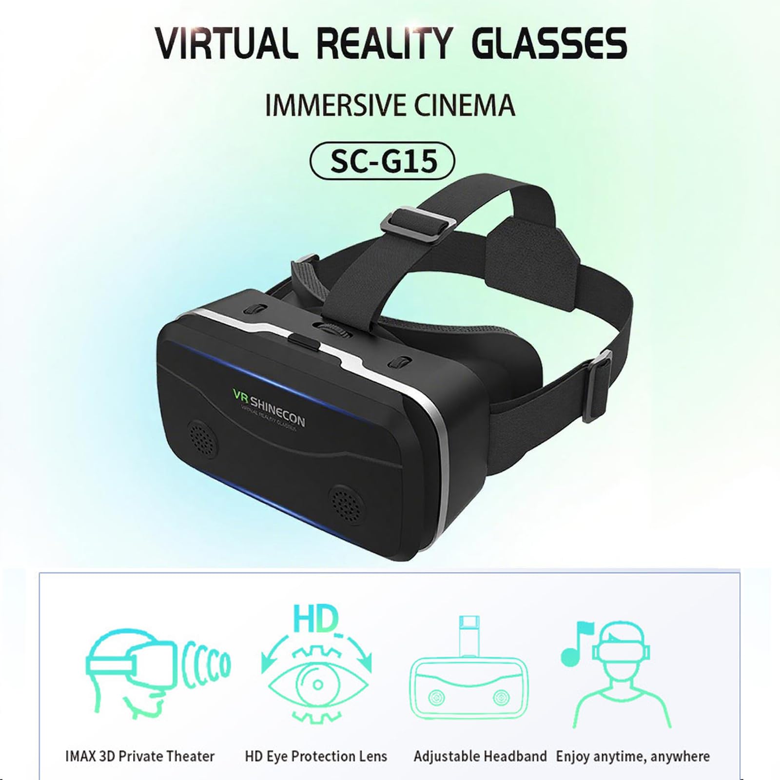 VR Brille Handy, Virtual Reality 3D Brille, Anti-Blaulicht, kompatibel mit iOS und Android 5,0-7,0 Zoll Smartphones (Black)