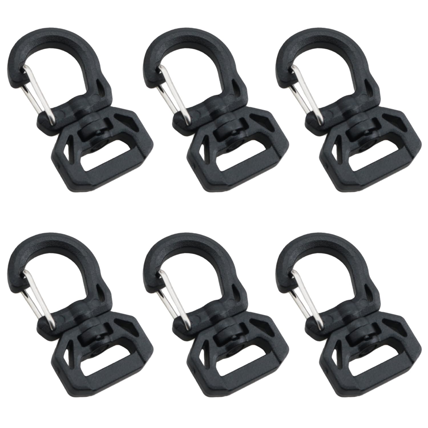6PCS Plastic Swivel Hook Clips 0.4-inch Inner Diameter Webbing Adjustable Hooks Key Ring Attachments for Dog Leashes Outdoor Backpacks Water Bottle Hooks Black