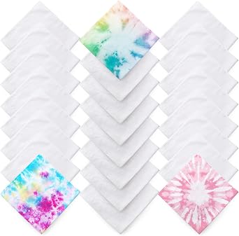 24 Pack White Bandana for Tie Dye, 20x 20 Solid Color Cotton Bandana Bulk, Extra Large Handkerchief Neck Scarf for Men, Women, Pet, Head Wrap,Anniversary