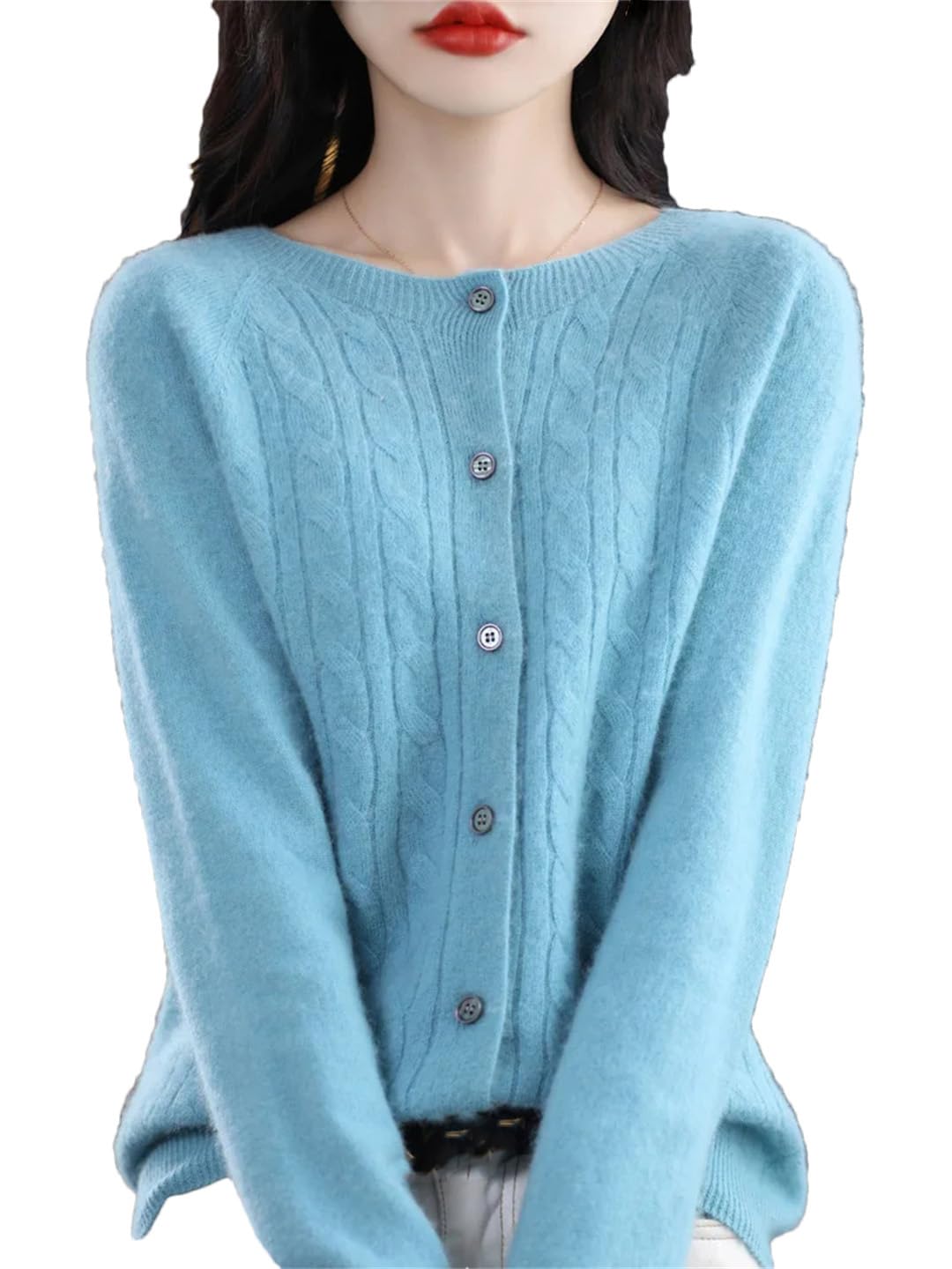 Maglione di lana merino del cachemire del O-Collo delle donne del cardigan lavorato a maglia maglieria ritorta