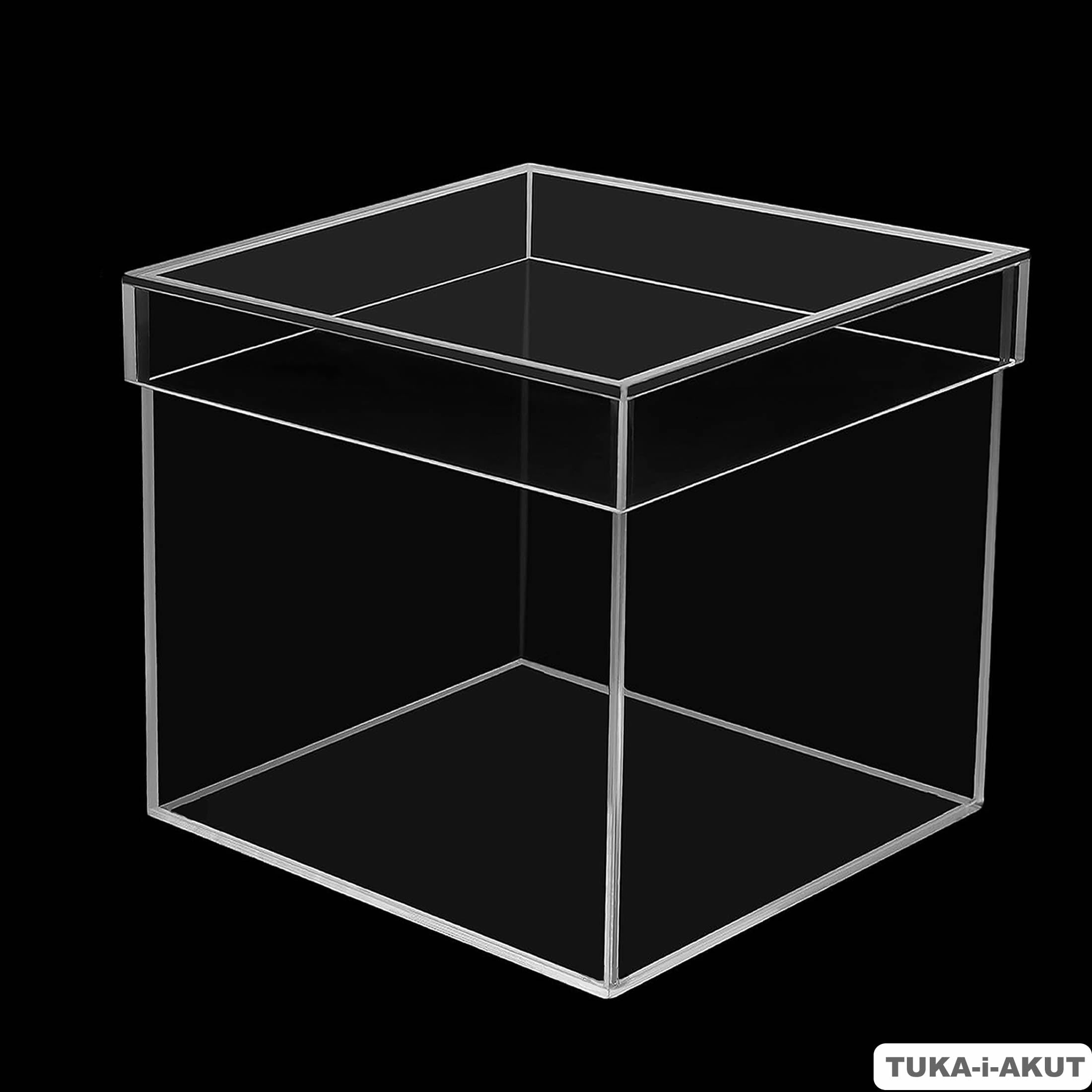 TUKA-i-AKUT 20x20x20 cm Vitrine Acrylique de Présentoir Forme de Cube, 5 faces avec Couvercle, Transparent Boîte Cadeau, Boîte Rangement Collections Musées Bijoux Jouets Décorations Cadeaux, TKD8254