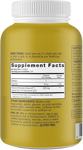 Miniatura 9 de Qunol 100 mg de ubiquinol, potente antioxidante para la salud cardíaca y vascular, esencial para la producción de energía, suplemento natural forma
