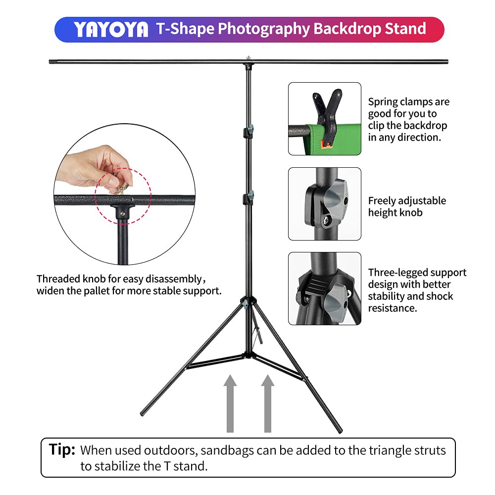 YAYOYA Green Screen Backdrop Kit with Stand 5x6.5ft, Photography