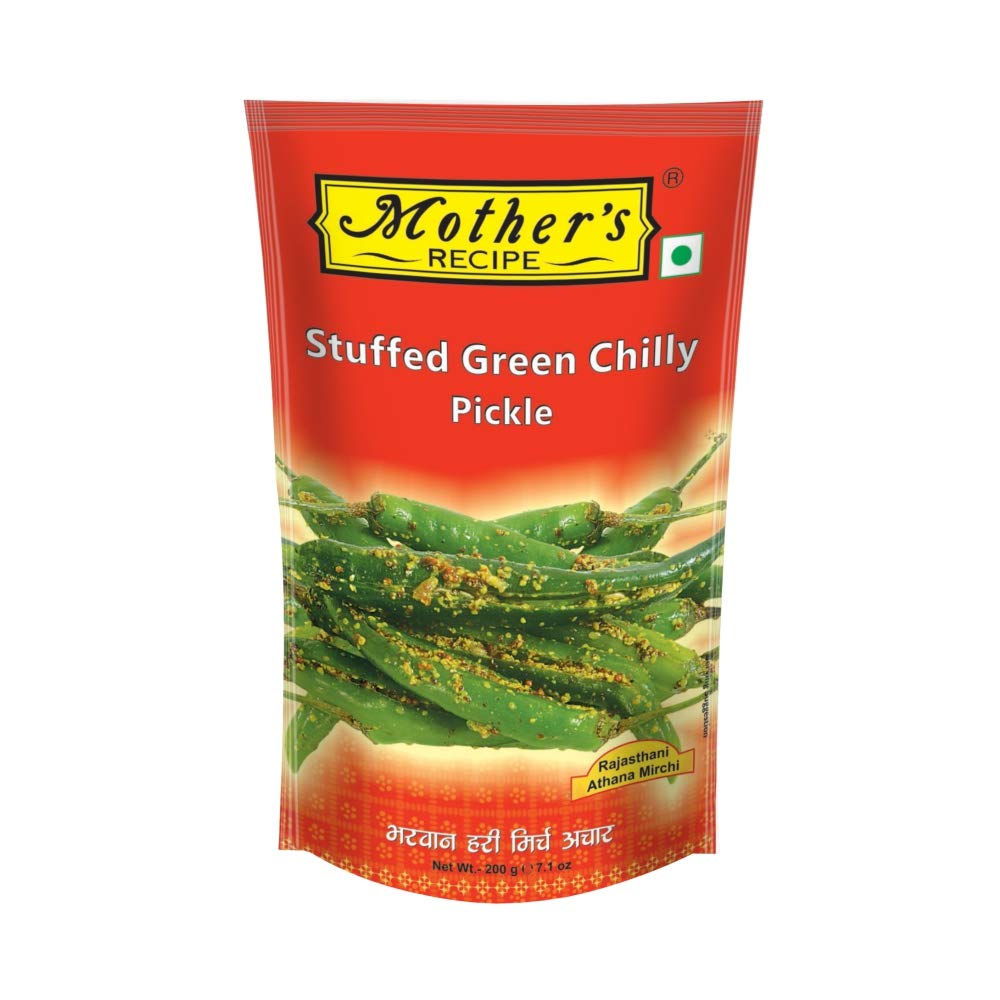 Mother’s Recipe Stuffed Green Chilli Pickle Pouch, 200 g Mother’s Recipe Stuffed Green Chilli Pickle Pouch, 200 g