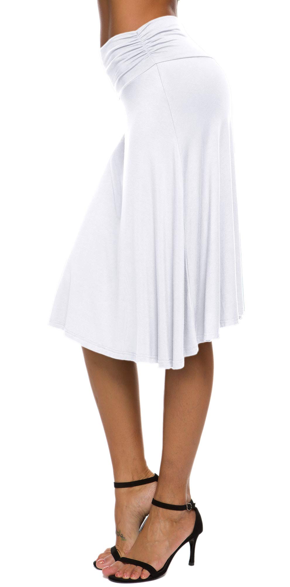 EXCHIC Femme Élégant Taille Elastique A-Ligne Yoga Jupe Solide été Midi Jupe