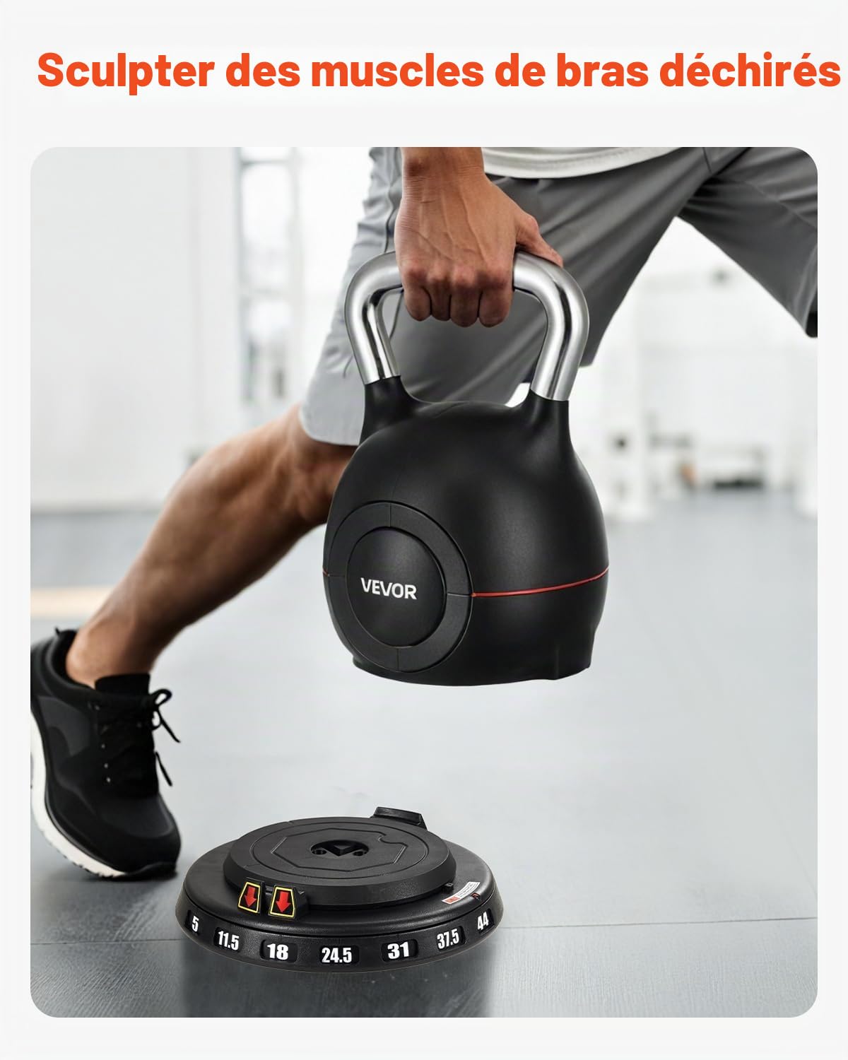 VEVOR Kettlebell réglable avec 7 niveaux de poids, aluminium moulé sous pression et matériau ABS, pour entraînement de force de préhension, entraînement complet du corps et entraînement croisé