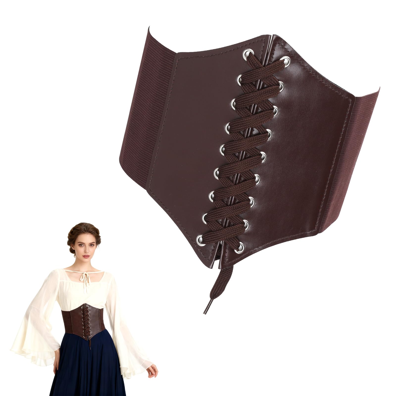 Gorset damski pod biustem, 2 sztuki, kostium piracki, z regulowanym zapięciem, elastycznym paskiem w talii i wzmocnionymi szwami, gorset idealny do kostiumu pirackiego, cosplay, Halloween