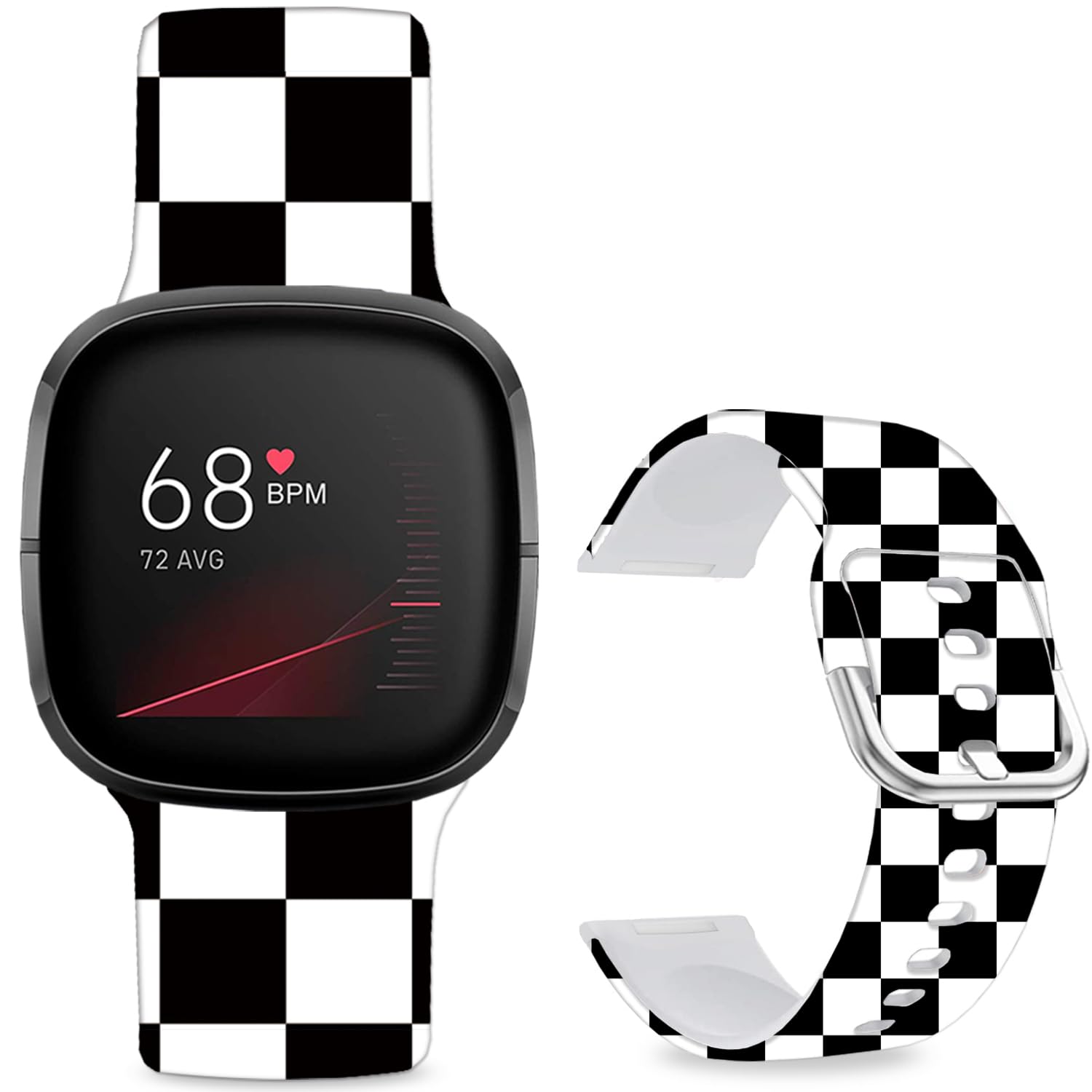 Leotop Pattern Printed Soft Silicone Replacement Bands Compatible with Fitbit Versa 4/ Fitbit Versa 3/ Fitbit Sense 2/Fitbit Sense for Women Men Teens. (Black and White Checkered)
