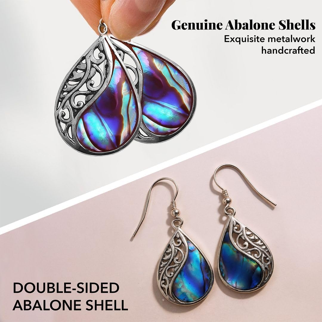 Abalone Shell Dangle Earrings for Women 925 Sterling Silver - Fashionable Beach Abalone Earrings - Boho Jewelry Gifts