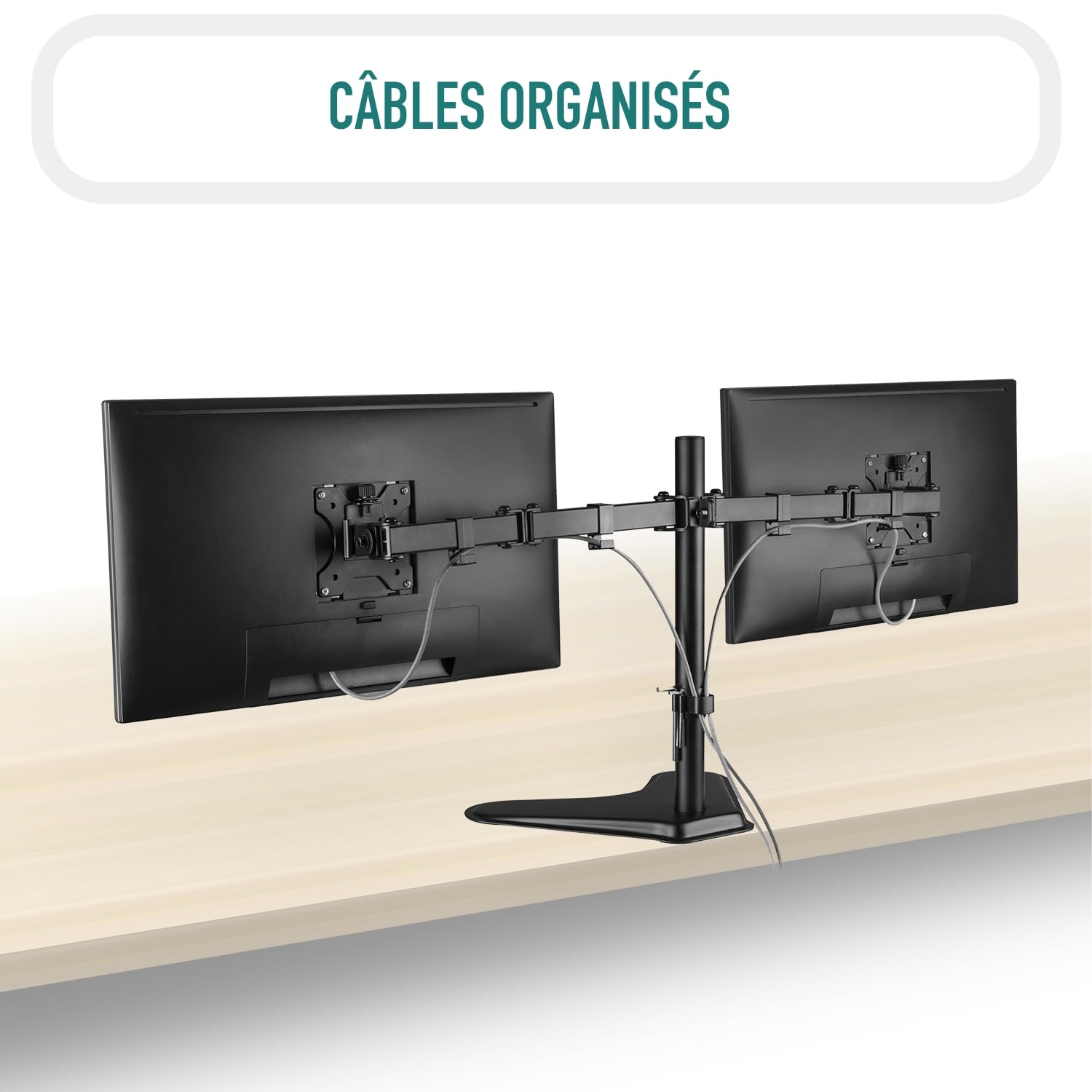 Support Écran PC pour Deux Moniteurs 13-32 Pouces, VESA 75/100 mm, Inclinaison ±45°, Pivotement 360°, jusqu'à 8 kg