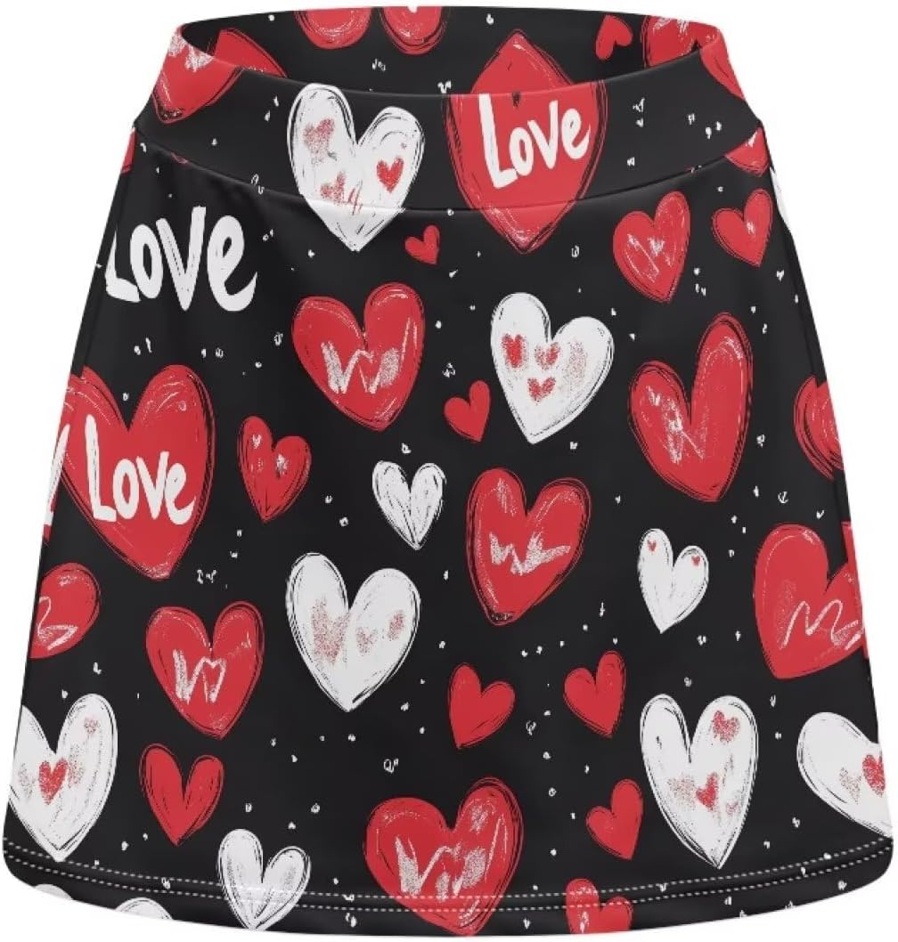 Valentines Day Tennis Skirts for Women Spring Golf Skirt with Shorts Graphic Athletic Skorts with Pockets