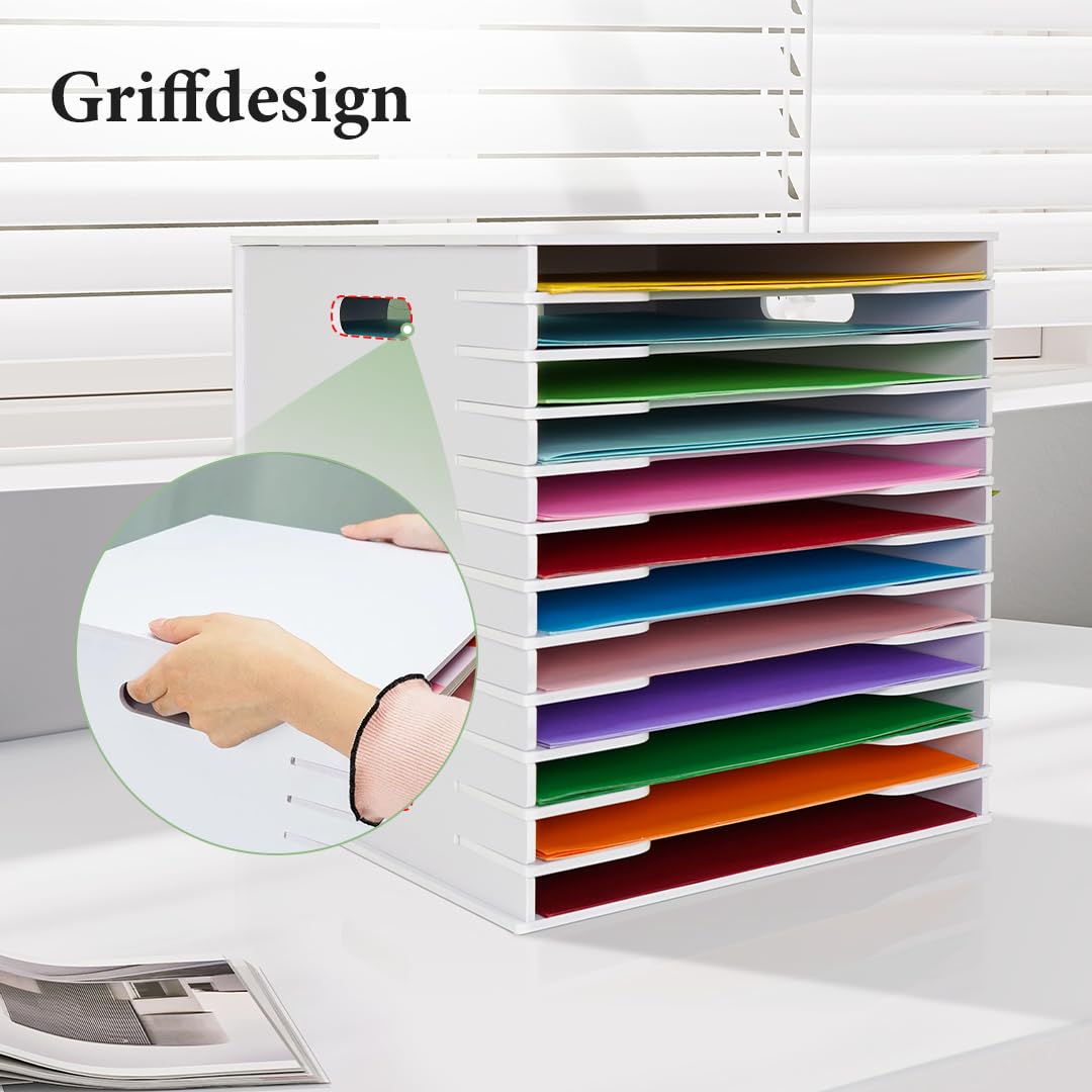 Krafetto Scrapbook Papier Organizer 12 Ebenen, Papierablage A4/30,5 x 30,5 cm, Papierregal für Scrapbookpapier, Bastelpapier, Tonkarton & Vinylfolie, Schreibtisch Organizer für Büro/Klassenzimmer