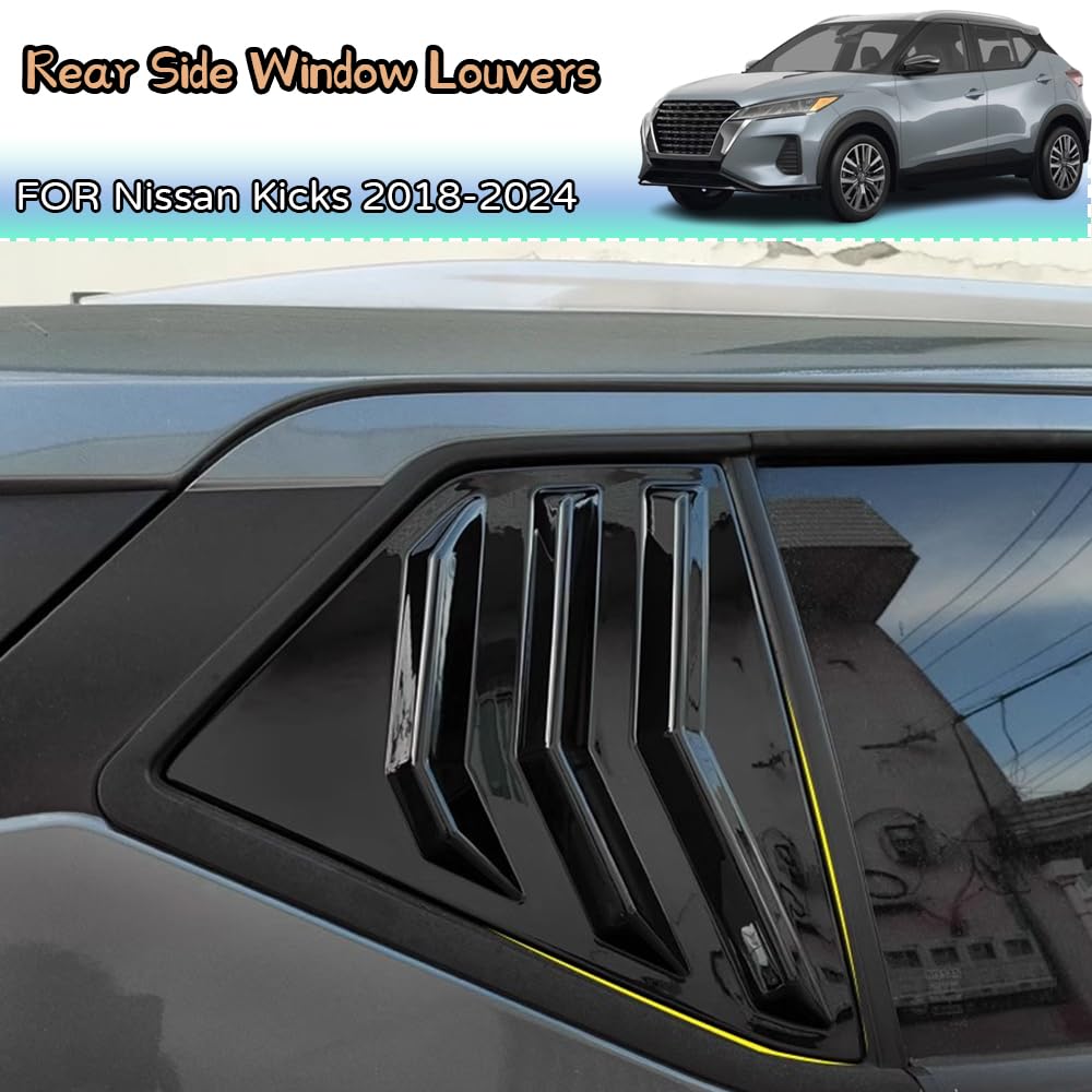 Kakash Custom Exterior Accessories for Nissan Kicks 2018-2020 2021 2022 2023 2024 ABS Material Racing Style Rear Side Window Louvers Air Vent Scoop Shades Cover Blinds Trim 2Pcs/Set(Mirror Black)
