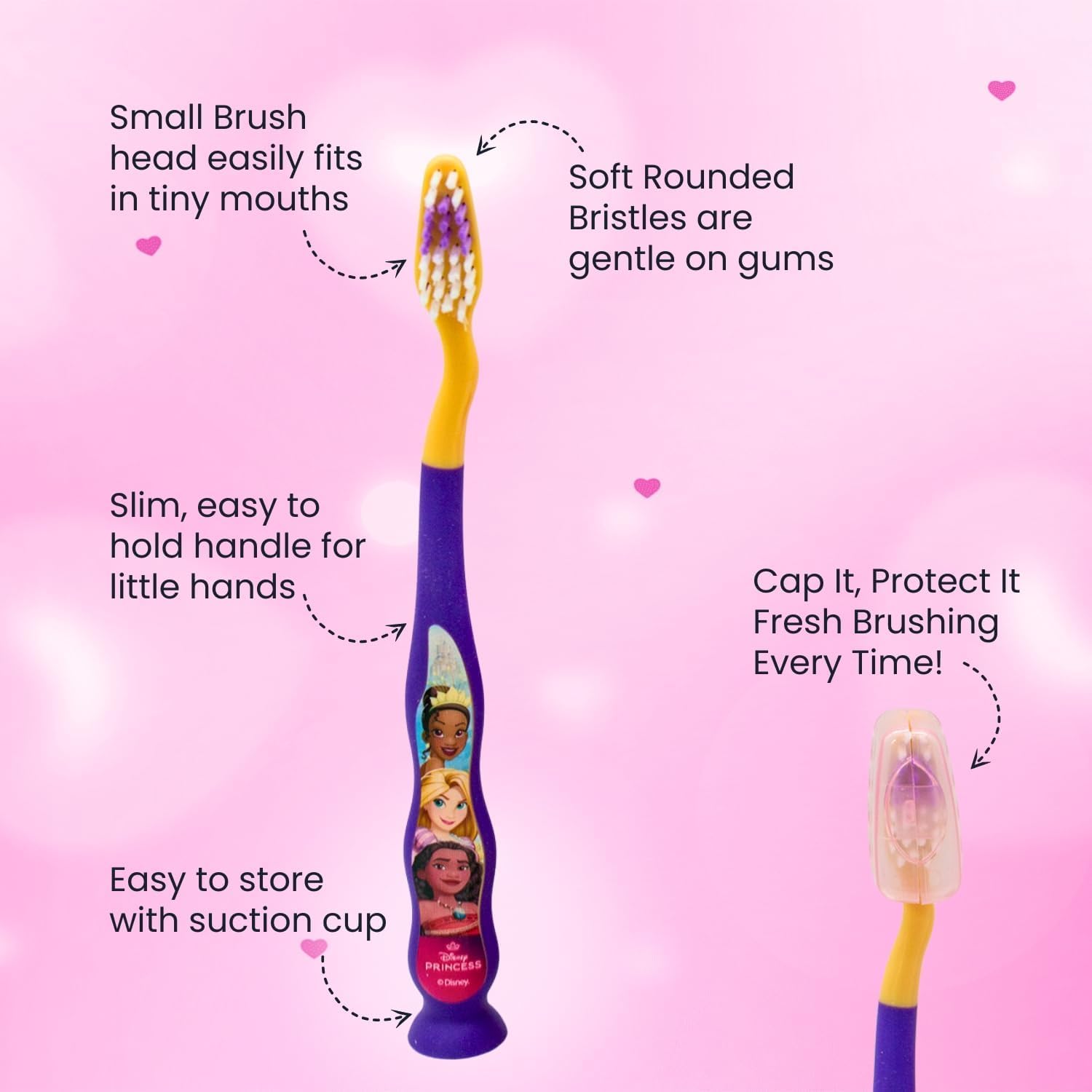 Set accessori per la cura dell'igiene orale per bambini Principesse Disney 4 pezzi spazzolino manuale dentifricio bicchiere pochette